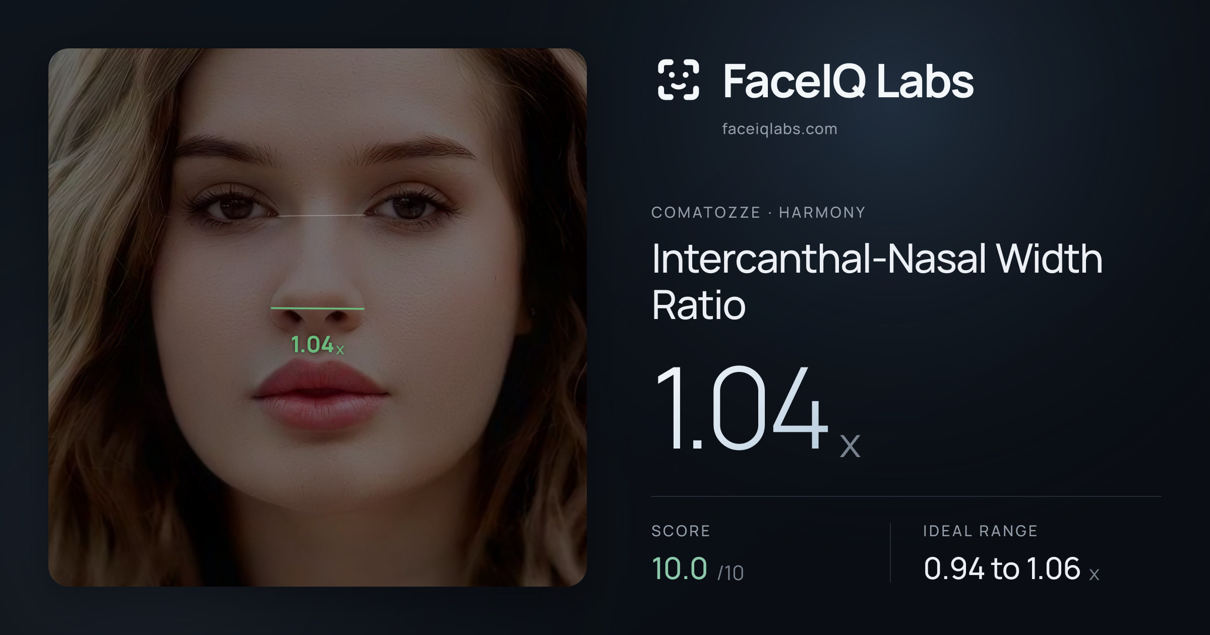 comatozze Intercanthal-Nasal Width Ratio: 1.04x, drawn on the photo