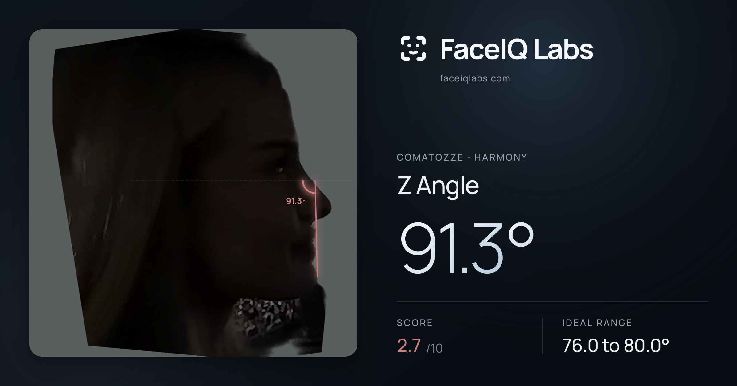 comatozze Z Angle: 91.3°, drawn on the photo