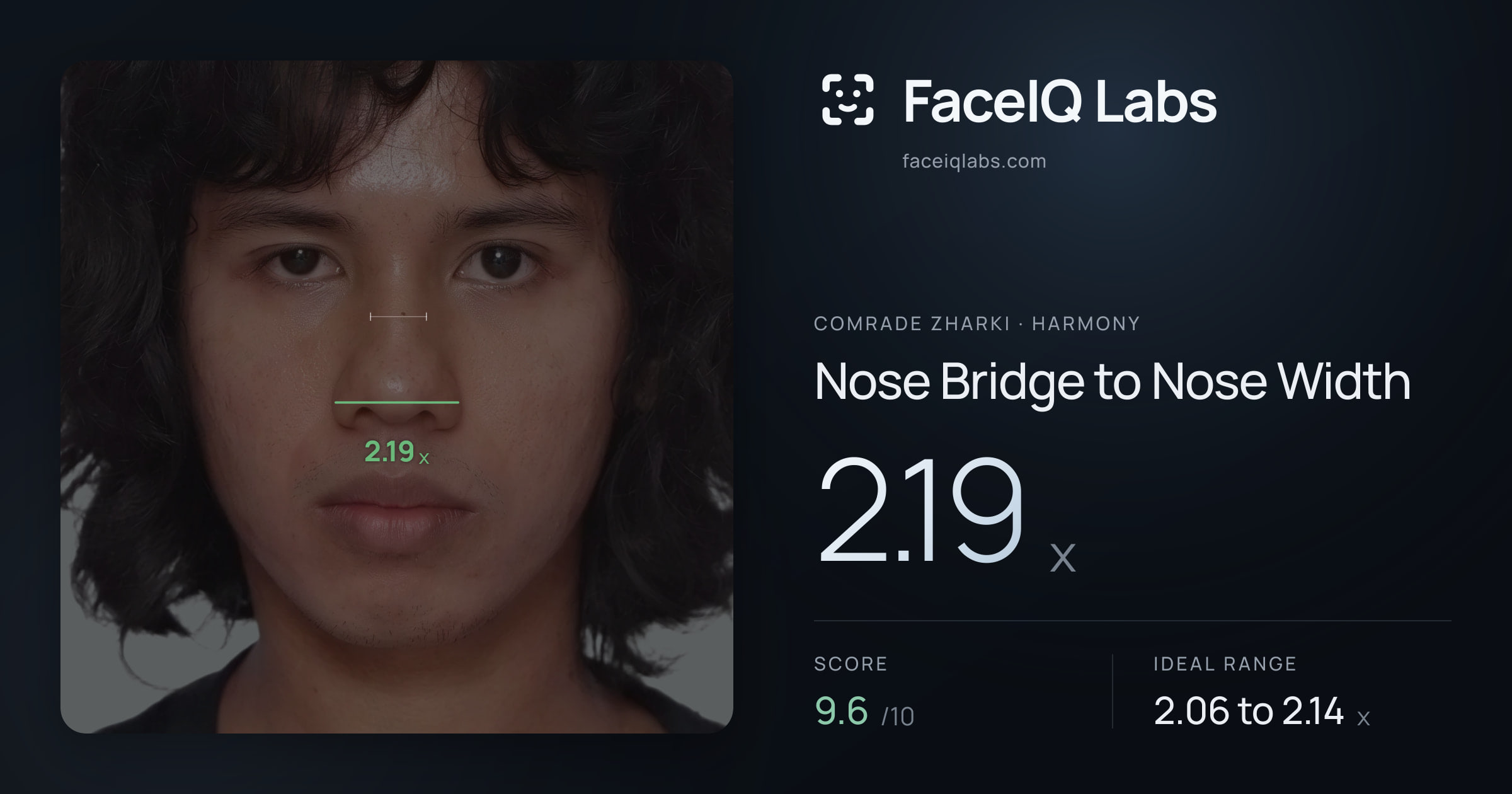 Comrade Zharki Nose Bridge to Nose Width: 2.19x, drawn on the photo