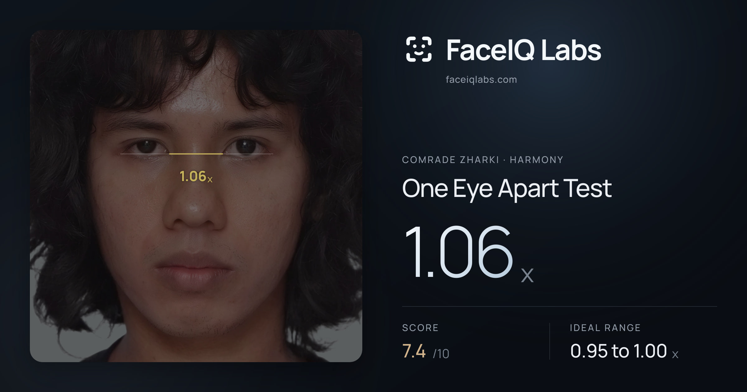 Comrade Zharki One Eye Apart Test: 1.06x, drawn on the photo