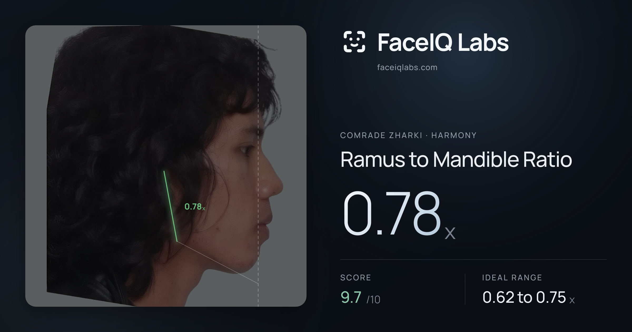 Comrade Zharki Ramus to Mandible Ratio: 0.78x, drawn on the photo