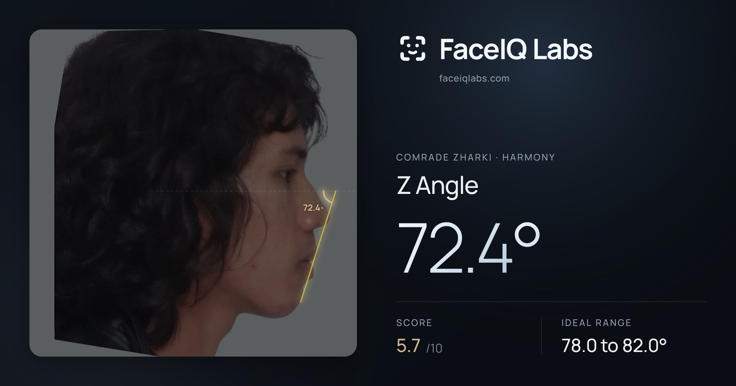 Comrade Zharki Z Angle: 72.4°, drawn on the photo