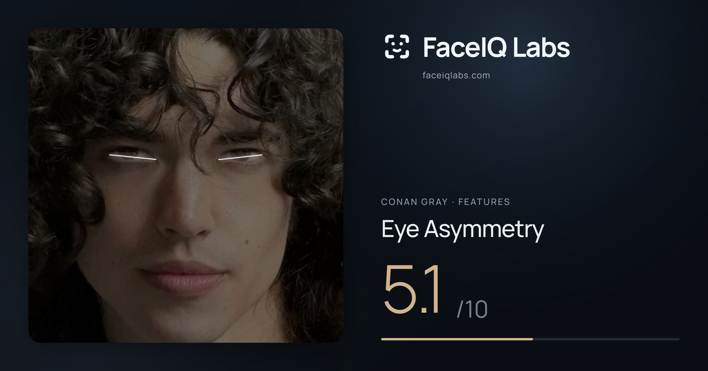 Conan Gray Eye Asymmetry: 5.1/10, drawn on the photo