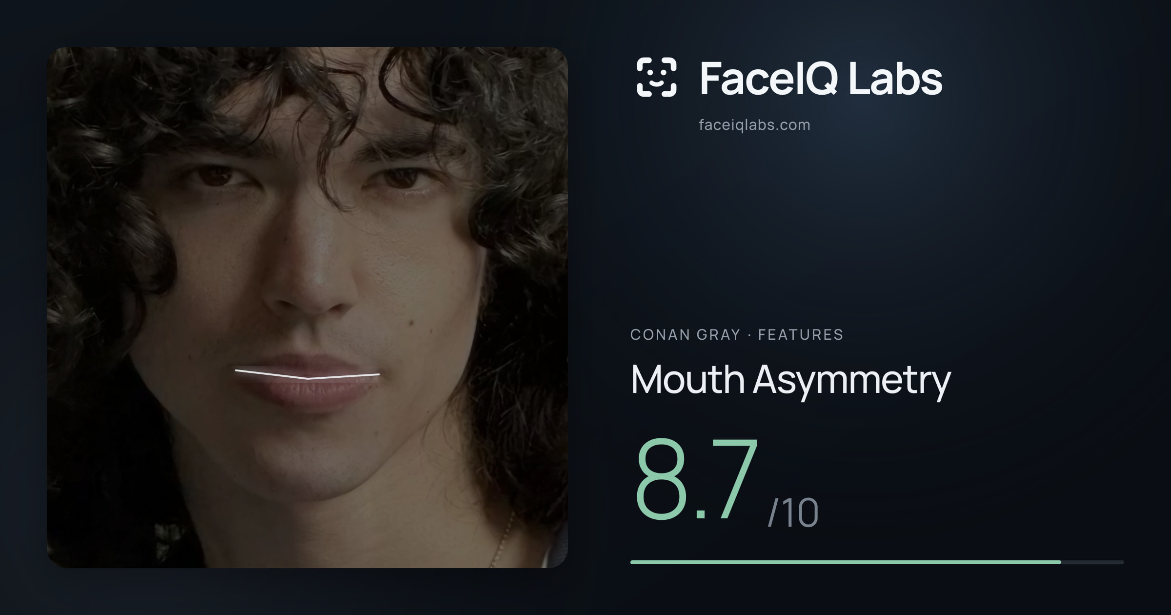 Conan Gray Mouth Asymmetry: 8.7/10, drawn on the photo