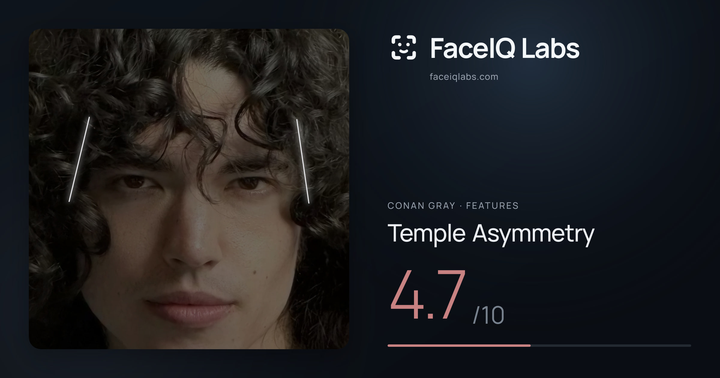 Conan Gray Temple Asymmetry: 4.7/10, drawn on the photo