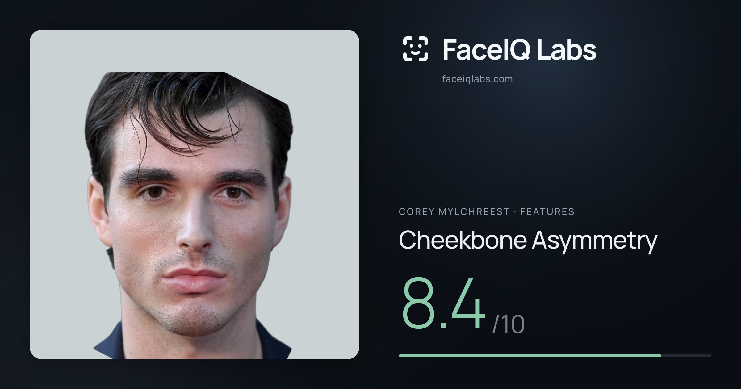 Corey Mylchreest Cheekbone Asymmetry: 8.4/10, drawn on the photo