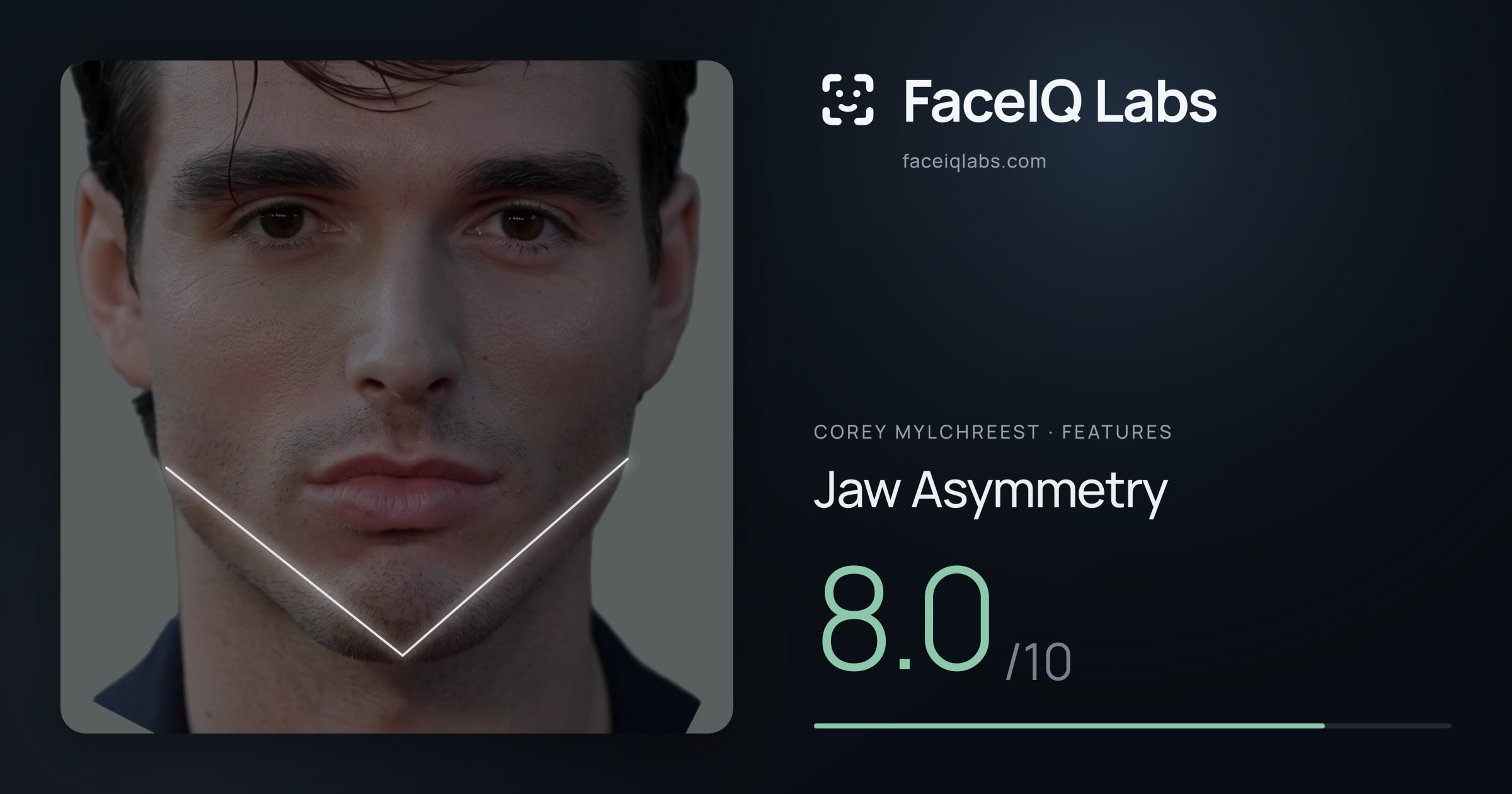 Corey Mylchreest Jaw Asymmetry: 8.0/10, drawn on the photo