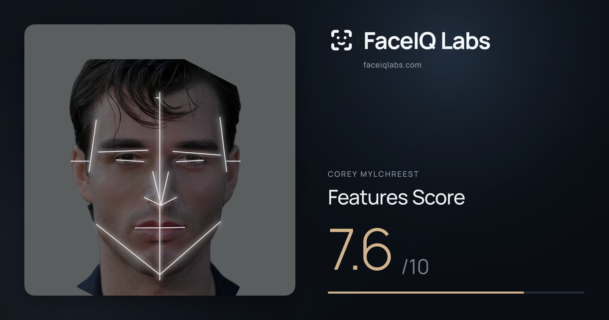 Corey Mylchreest Features: 7.6/10, with each assessment drawn on the photo