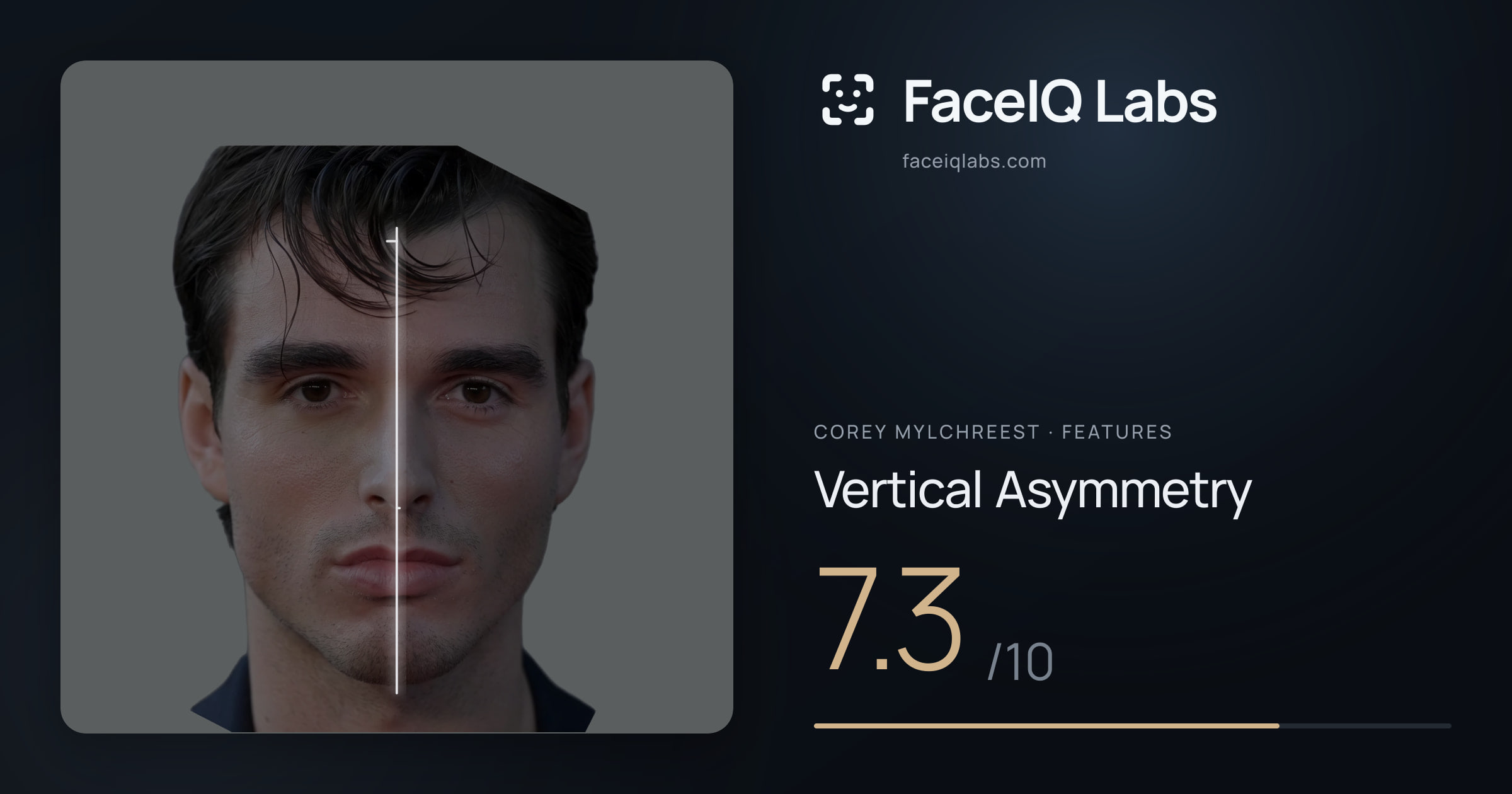 Corey Mylchreest Vertical Asymmetry: 7.3/10, drawn on the photo