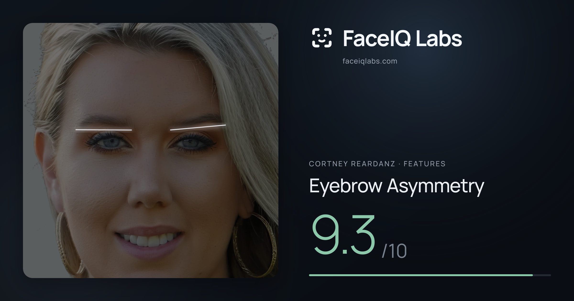 Cortney Reardanz Eyebrow Asymmetry: 9.3/10, drawn on the photo