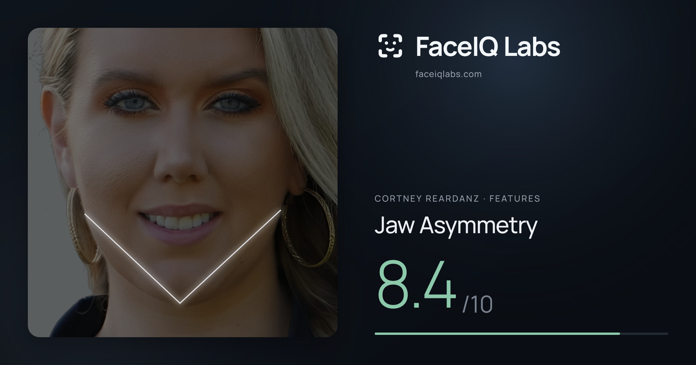 Cortney Reardanz Jaw Asymmetry: 8.4/10, drawn on the photo