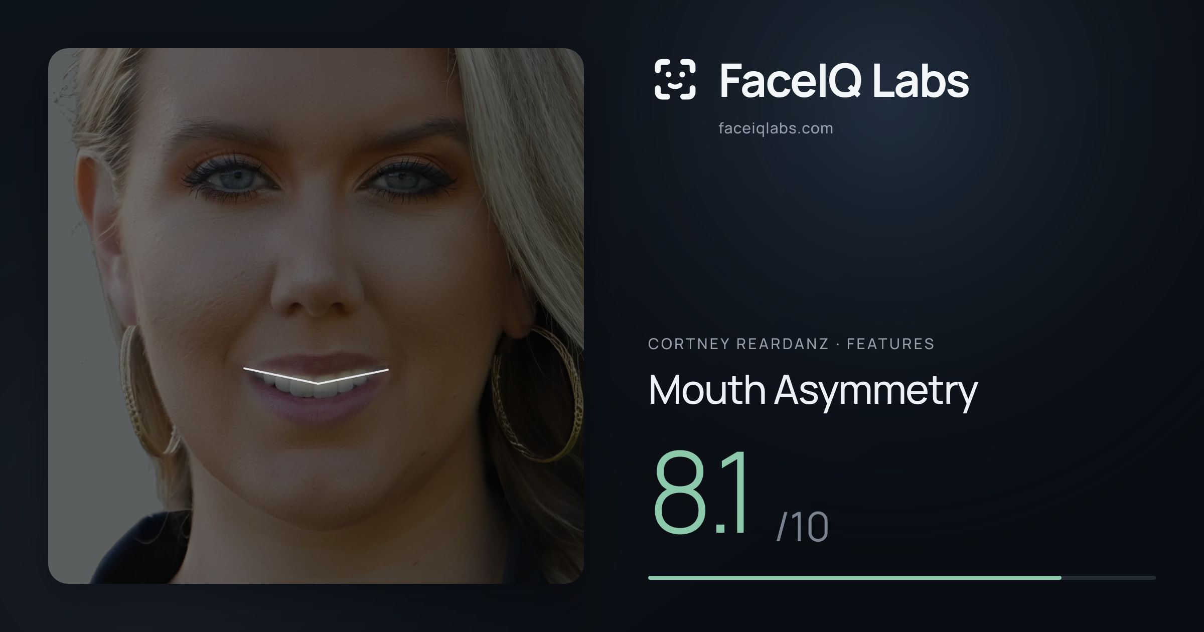 Cortney Reardanz Mouth Asymmetry: 8.1/10, drawn on the photo