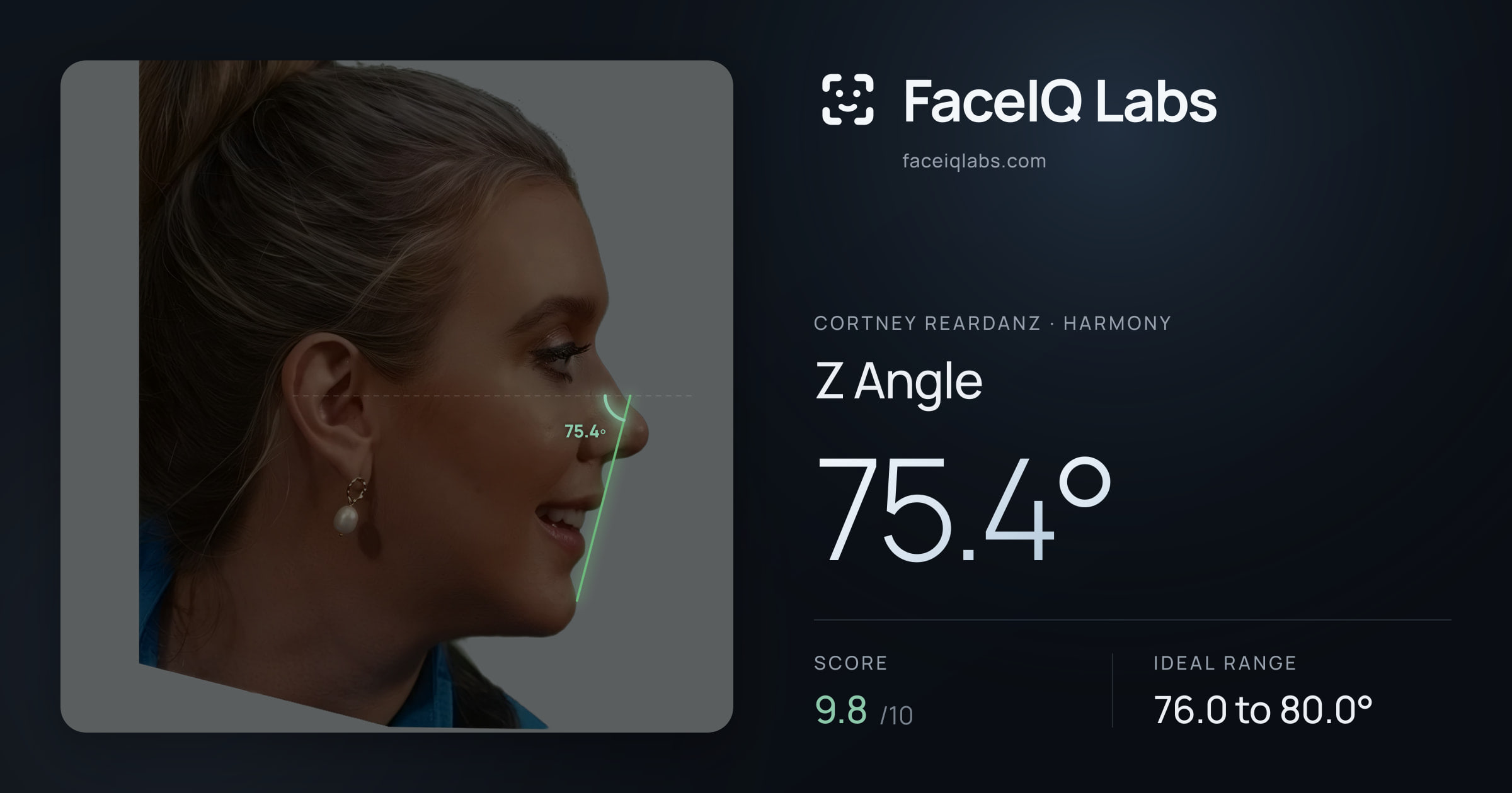 Cortney Reardanz Z Angle: 75.4°, drawn on the photo