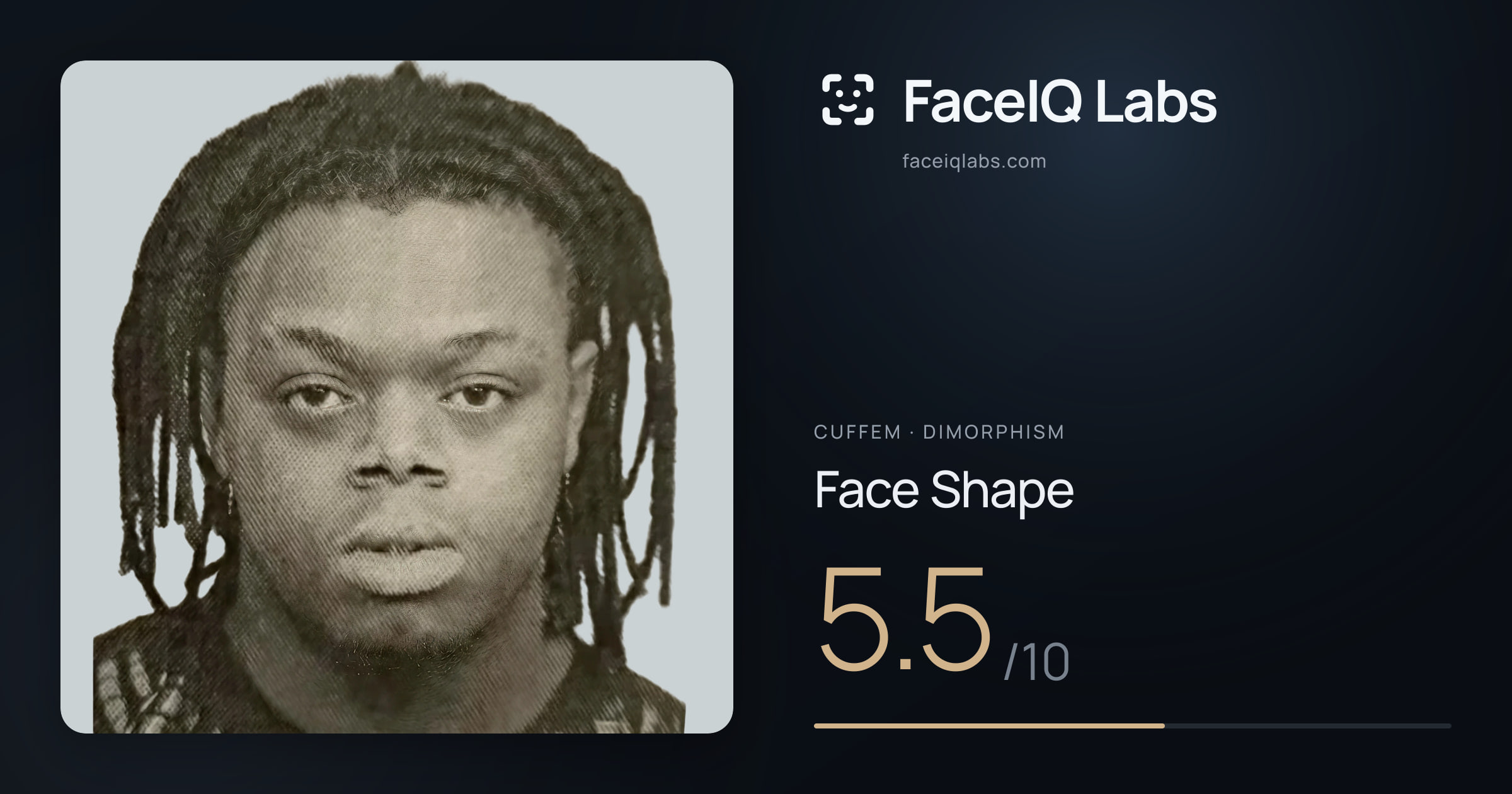 Cuffem Face Shape: 5.5/10, drawn on the photo