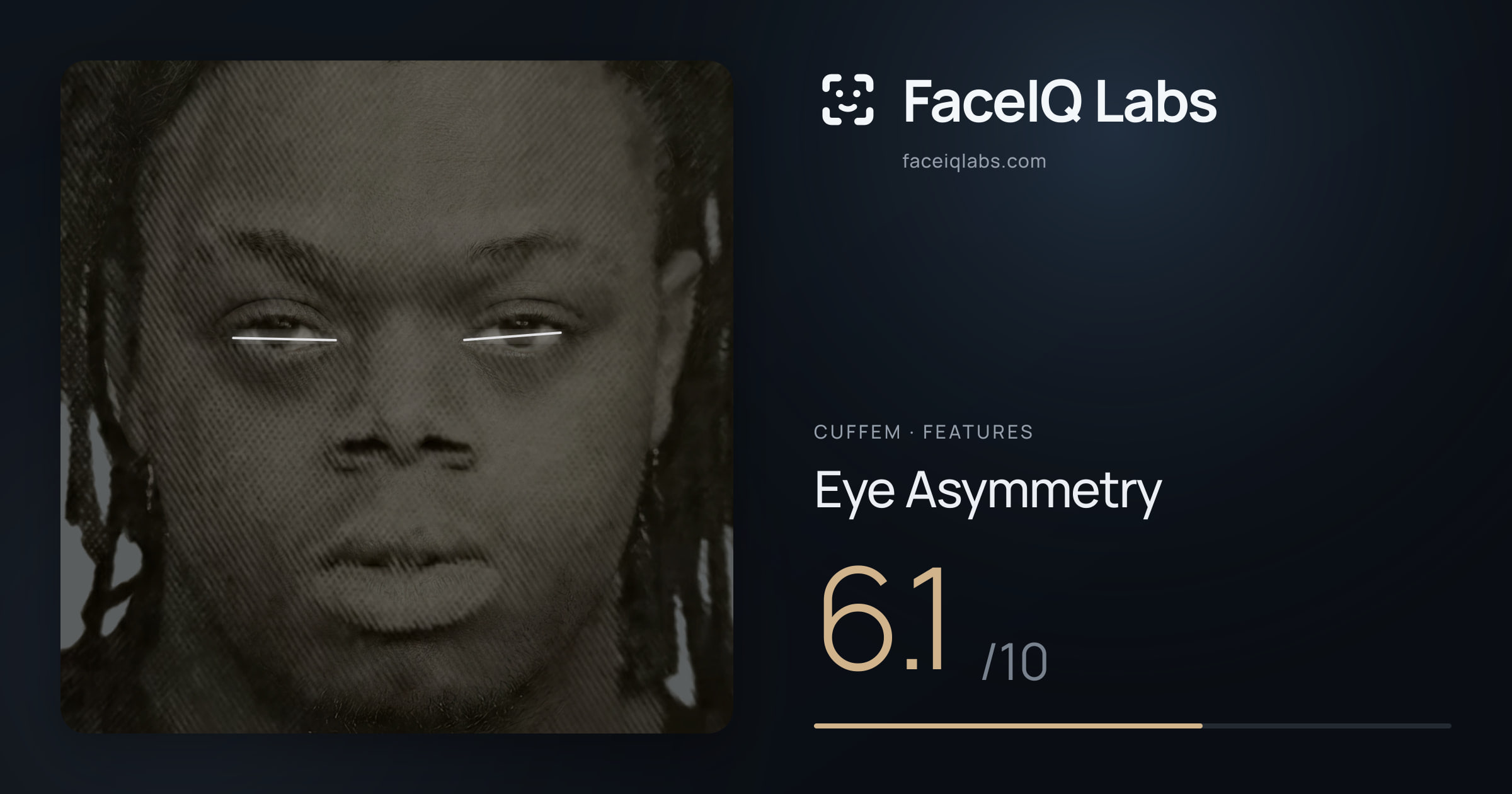 Cuffem Eye Asymmetry: 6.1/10, drawn on the photo