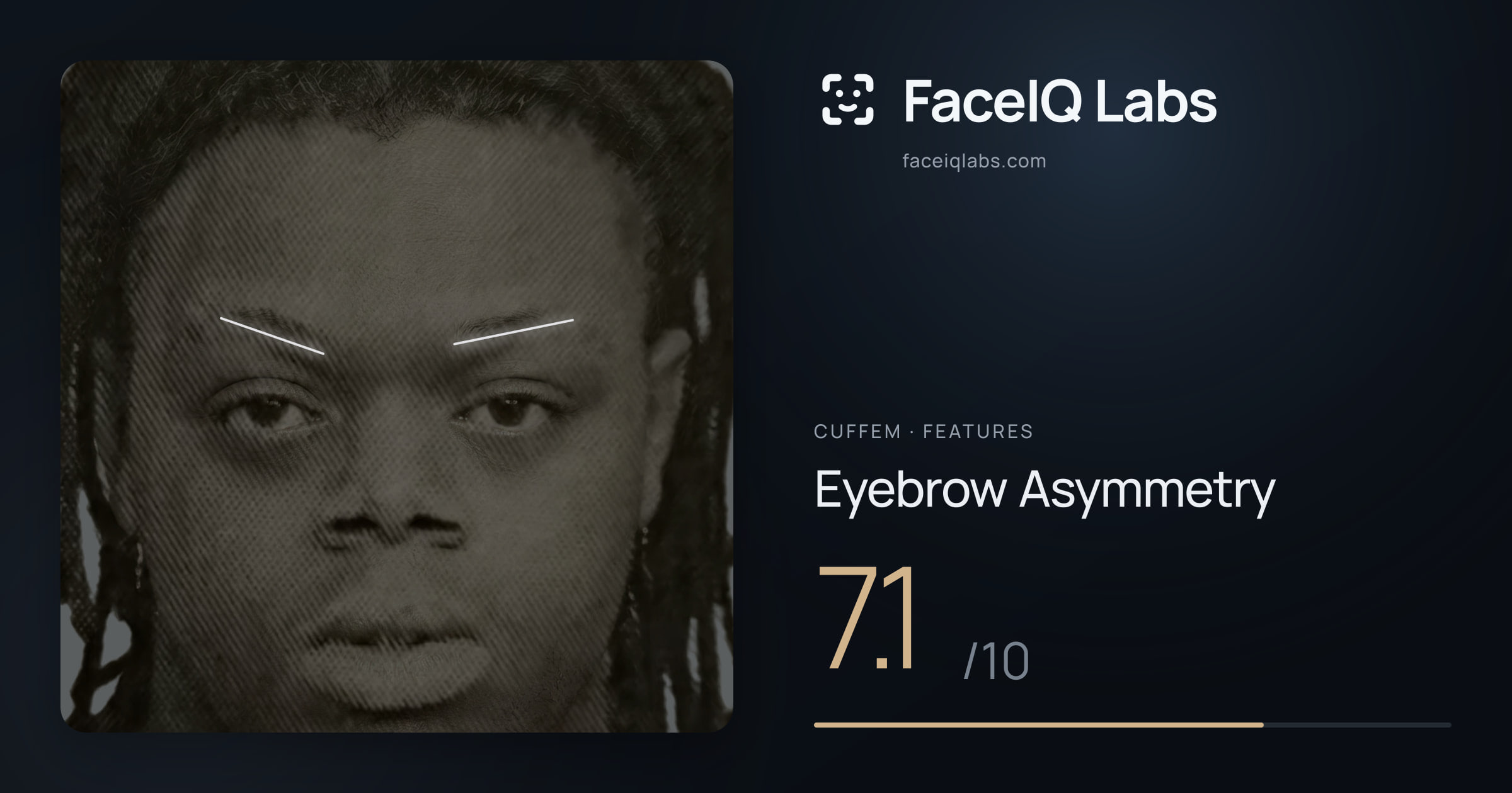 Cuffem Eyebrow Asymmetry: 7.1/10, drawn on the photo