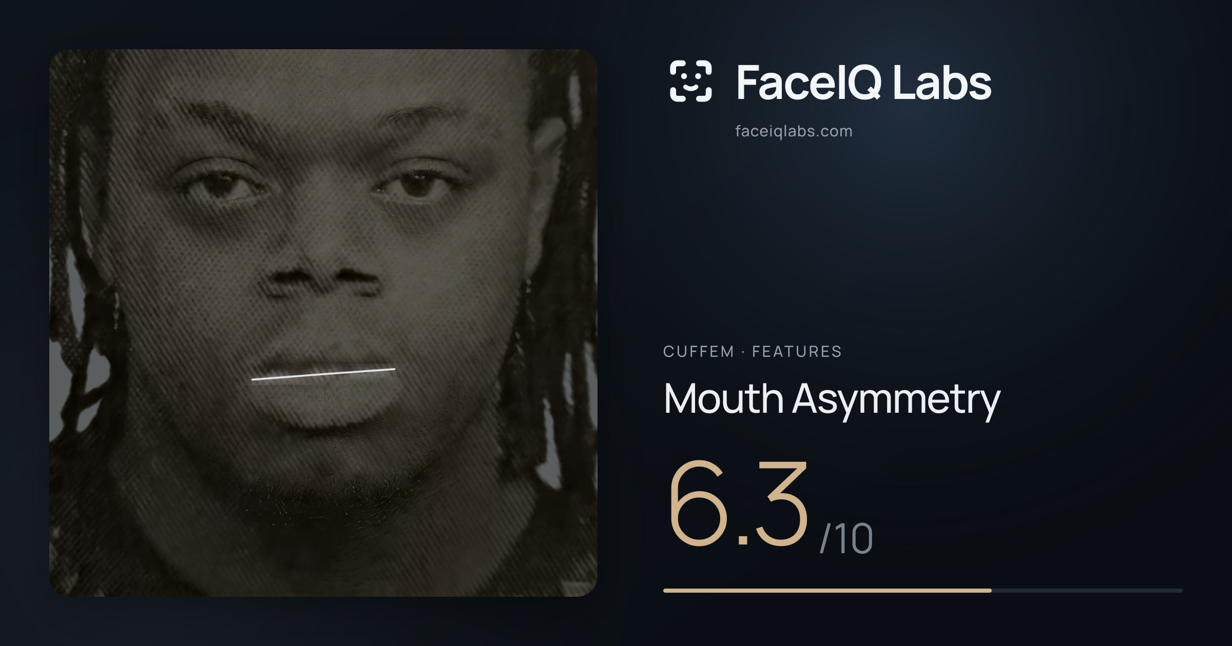 Cuffem Mouth Asymmetry: 6.3/10, drawn on the photo