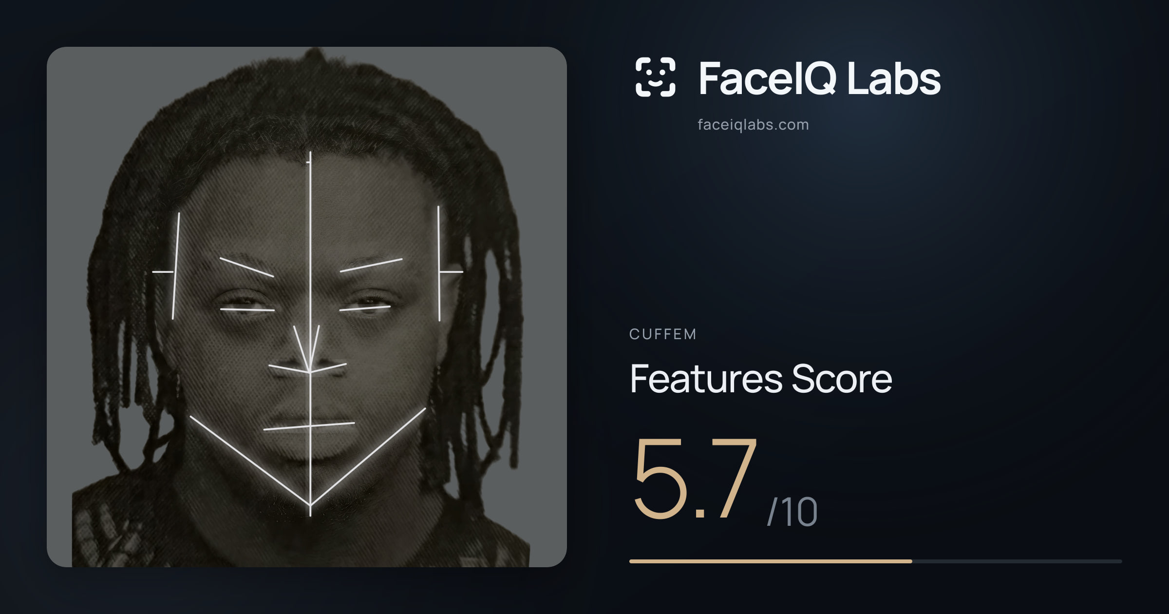 Cuffem Features: 5.7/10, with each assessment drawn on the photo