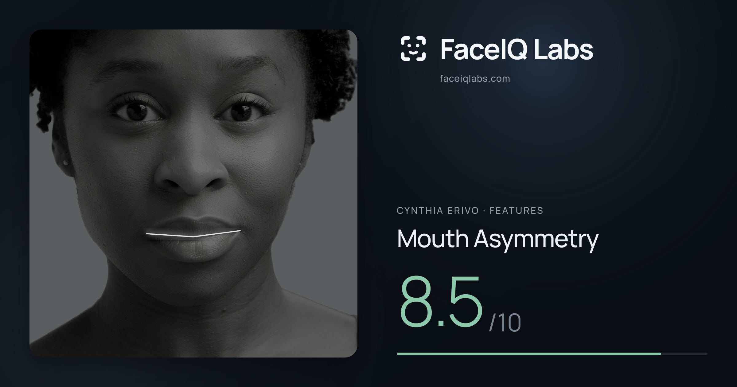 Cynthia Erivo Mouth Asymmetry: 8.5/10, drawn on the photo