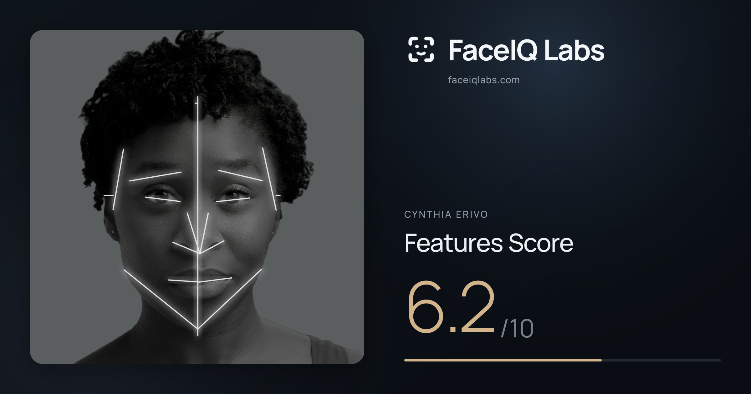 Cynthia Erivo Features: 6.2/10, with each assessment drawn on the photo