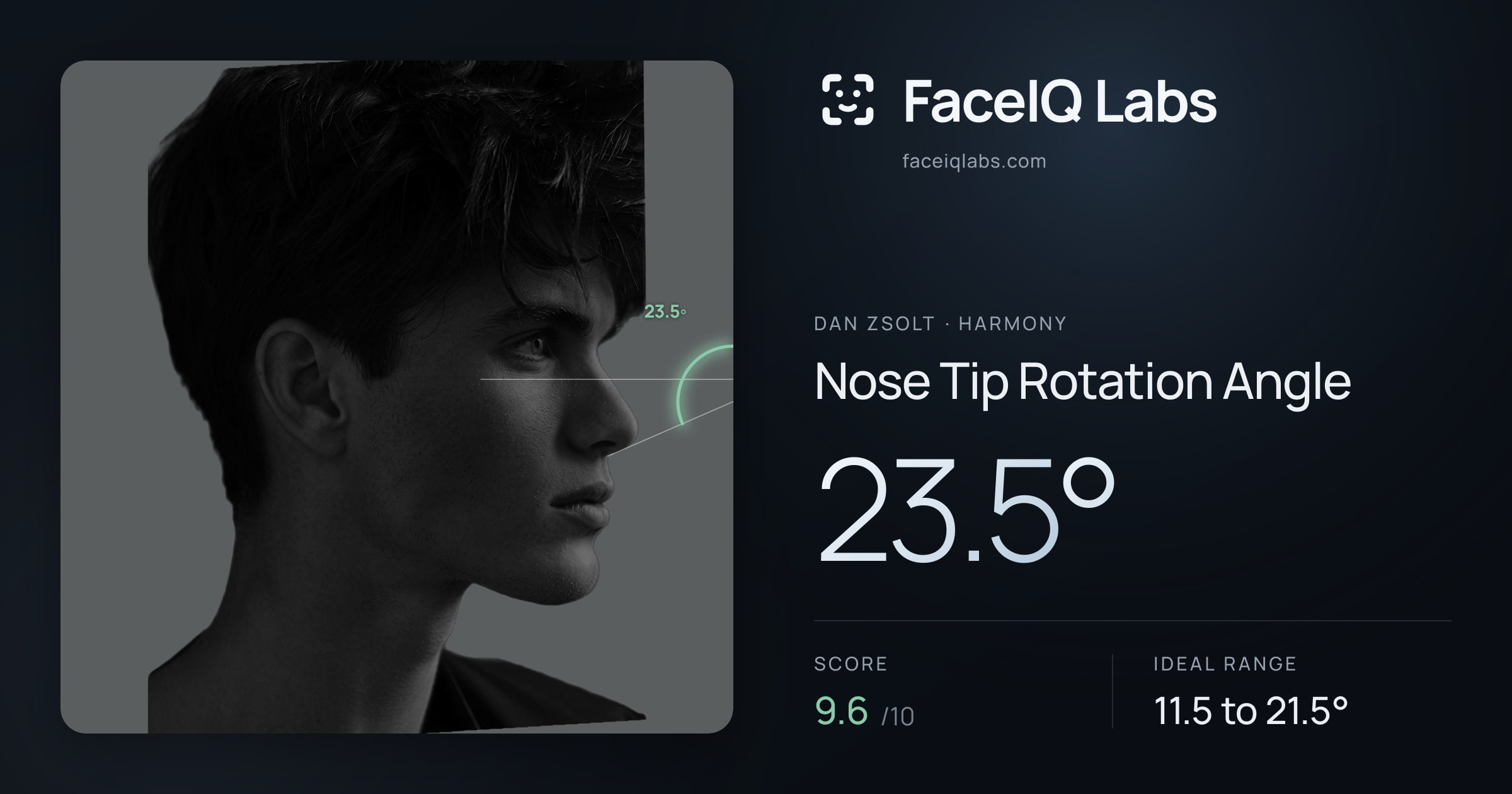 Dan Zsolt Nose Tip Rotation Angle: 23.5°, drawn on the photo