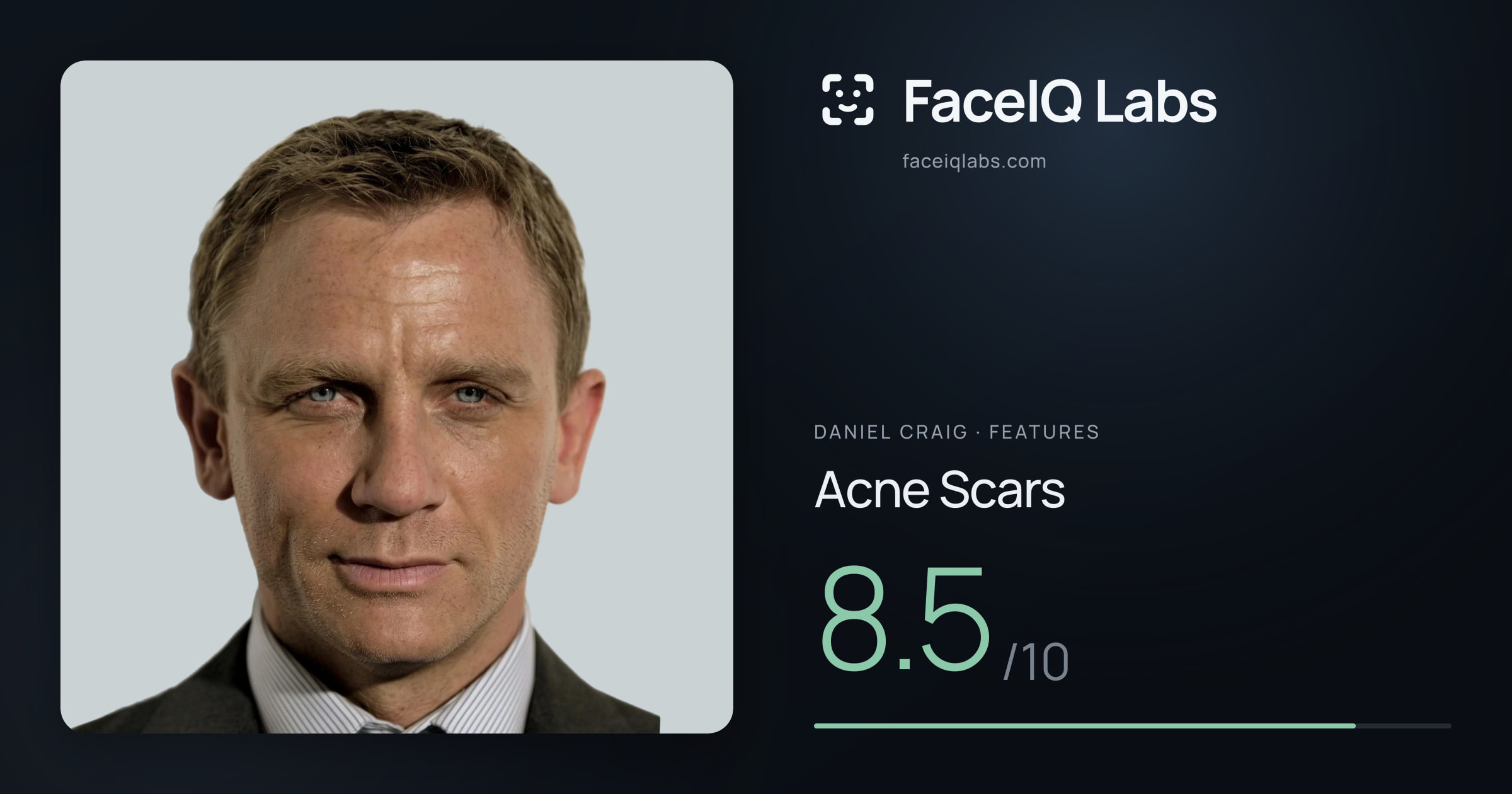 Daniel Craig Acne Scars: 8.5/10, drawn on the photo