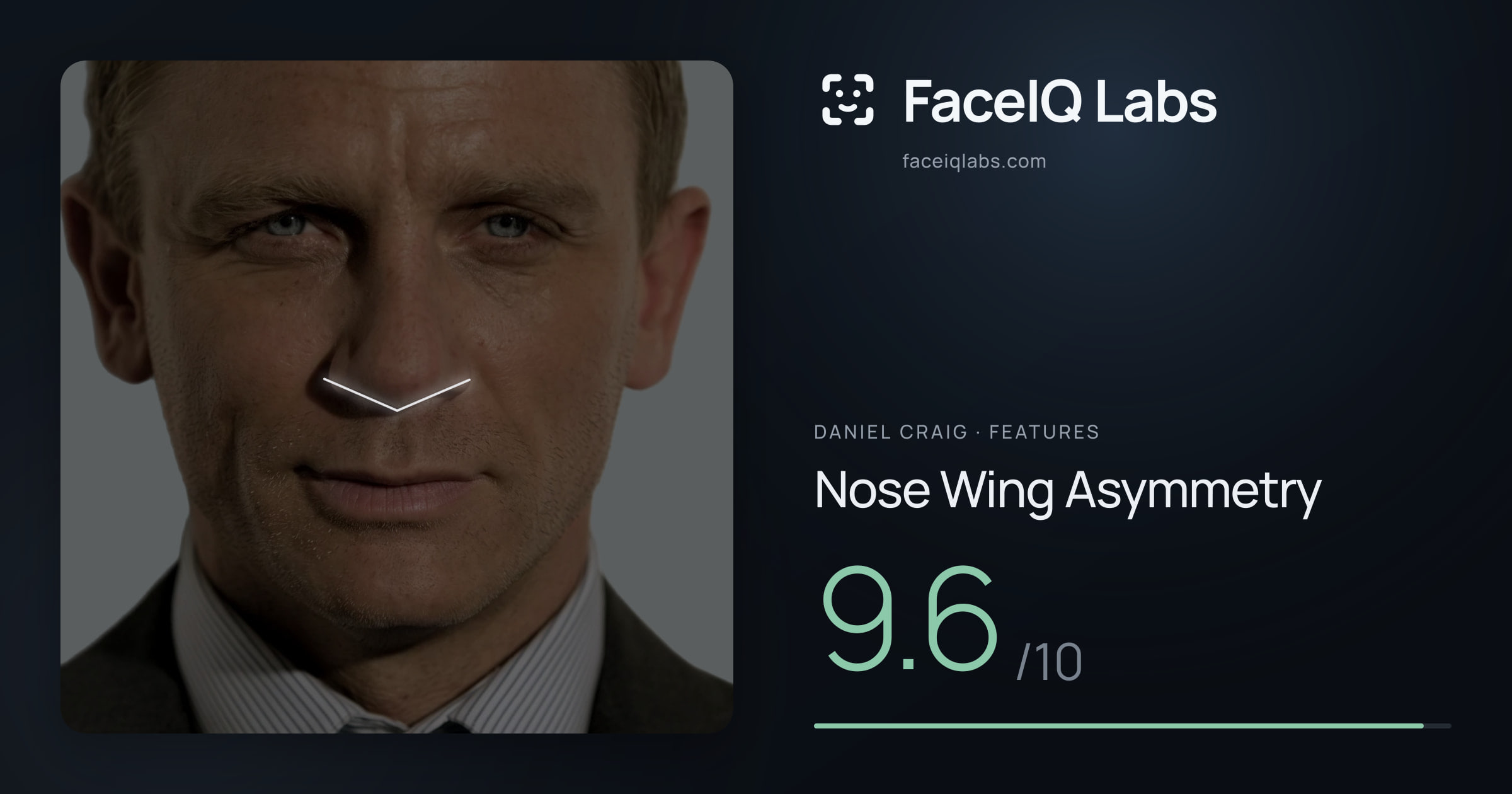 Daniel Craig Nose Wing Asymmetry: 9.6/10, drawn on the photo