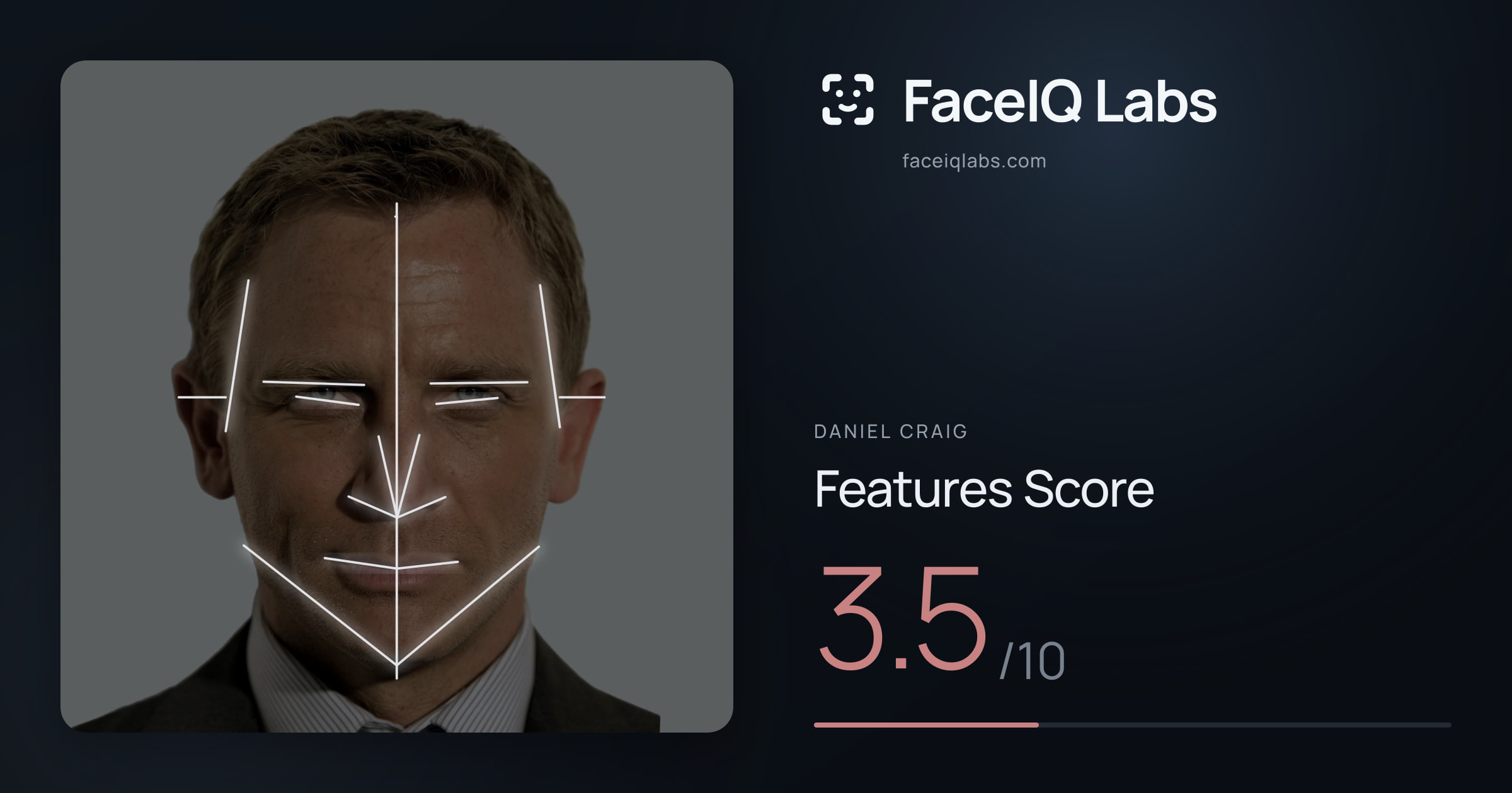 Daniel Craig Features: 3.5/10, with each assessment drawn on the photo