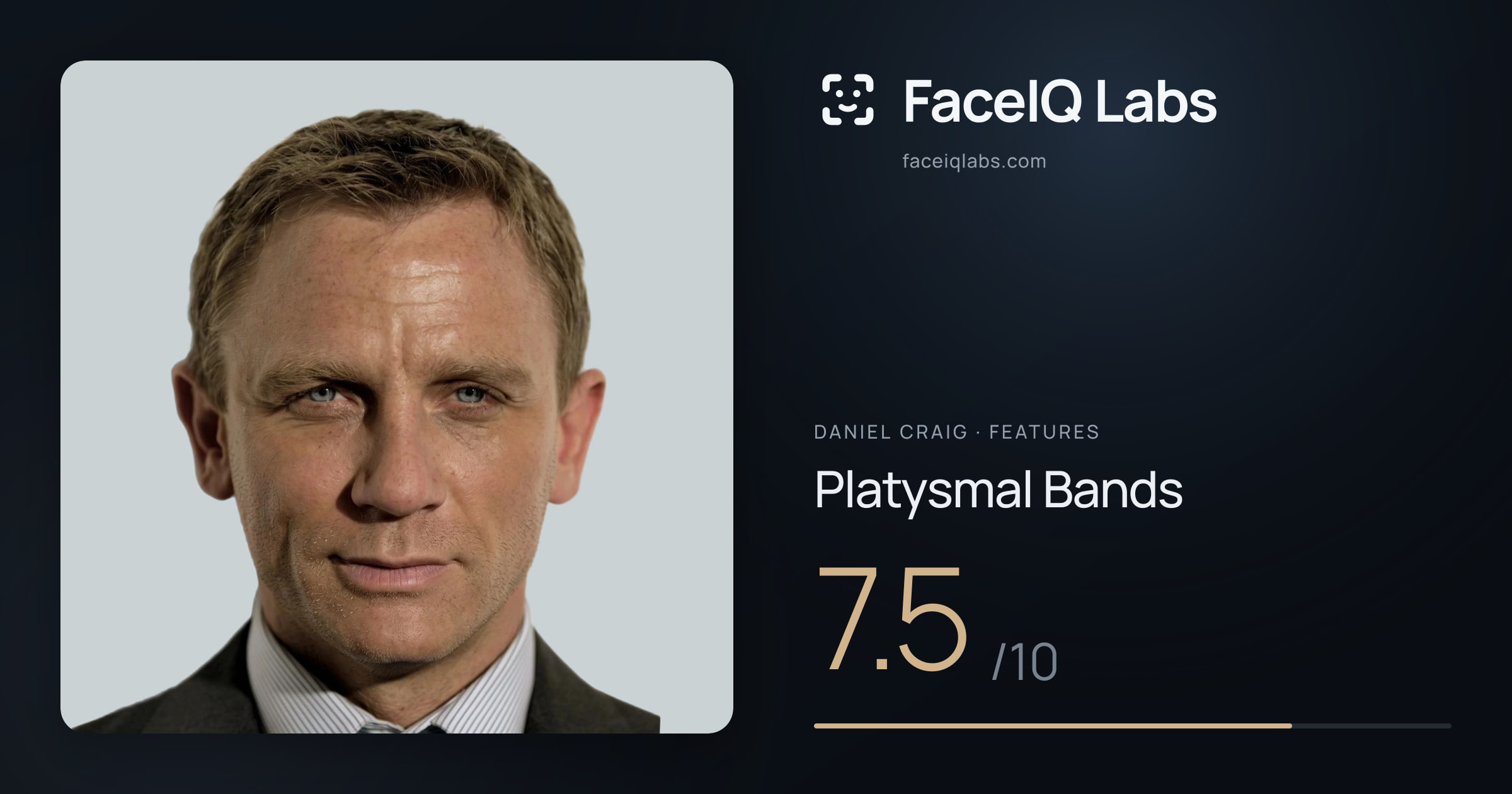 Daniel Craig Platysmal Bands: 7.5/10, drawn on the photo