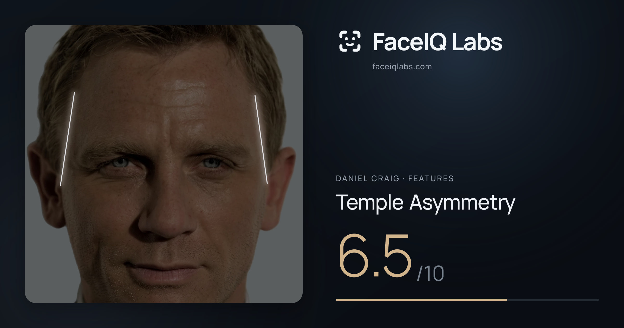 Daniel Craig Temple Asymmetry: 6.5/10, drawn on the photo