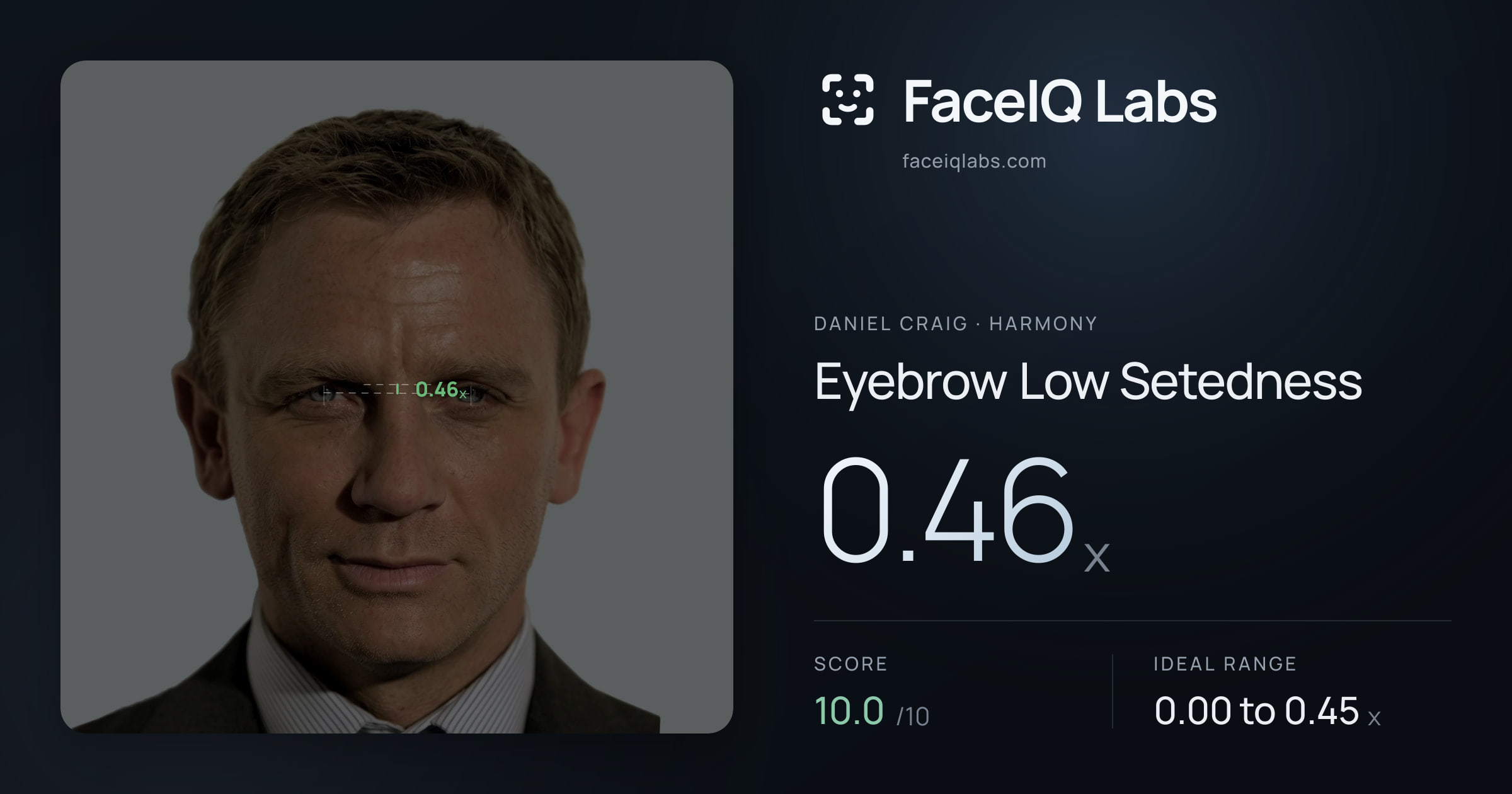 Daniel Craig Eyebrow Low Setedness: 0.46x, drawn on the photo