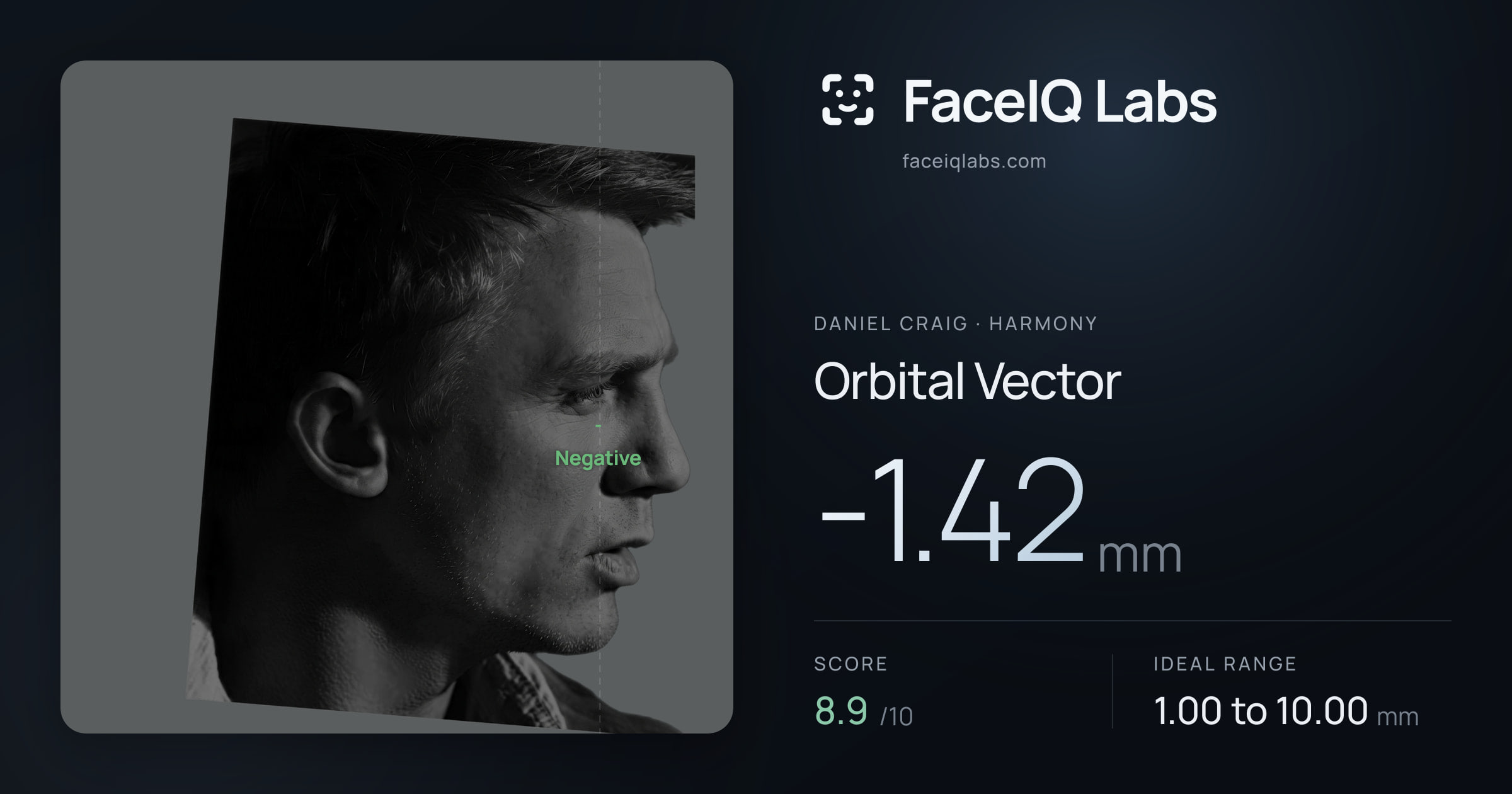 Daniel Craig Orbital Vector: -1.42mm, drawn on the photo