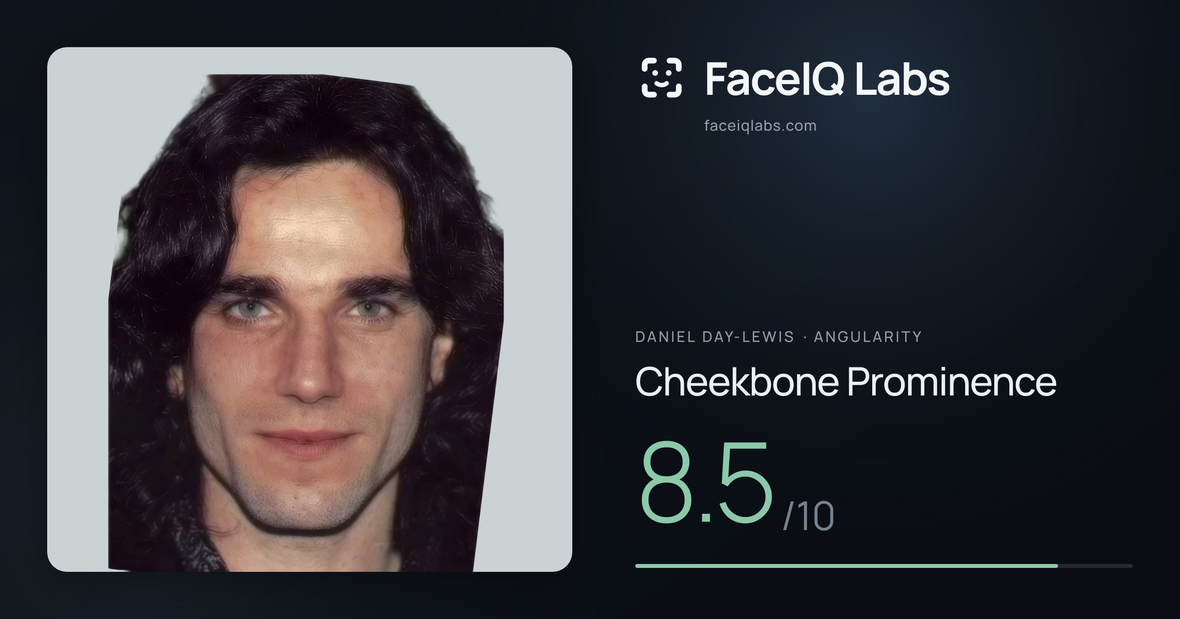 Daniel Day-Lewis Cheekbone Prominence: 8.5/10, drawn on the photo