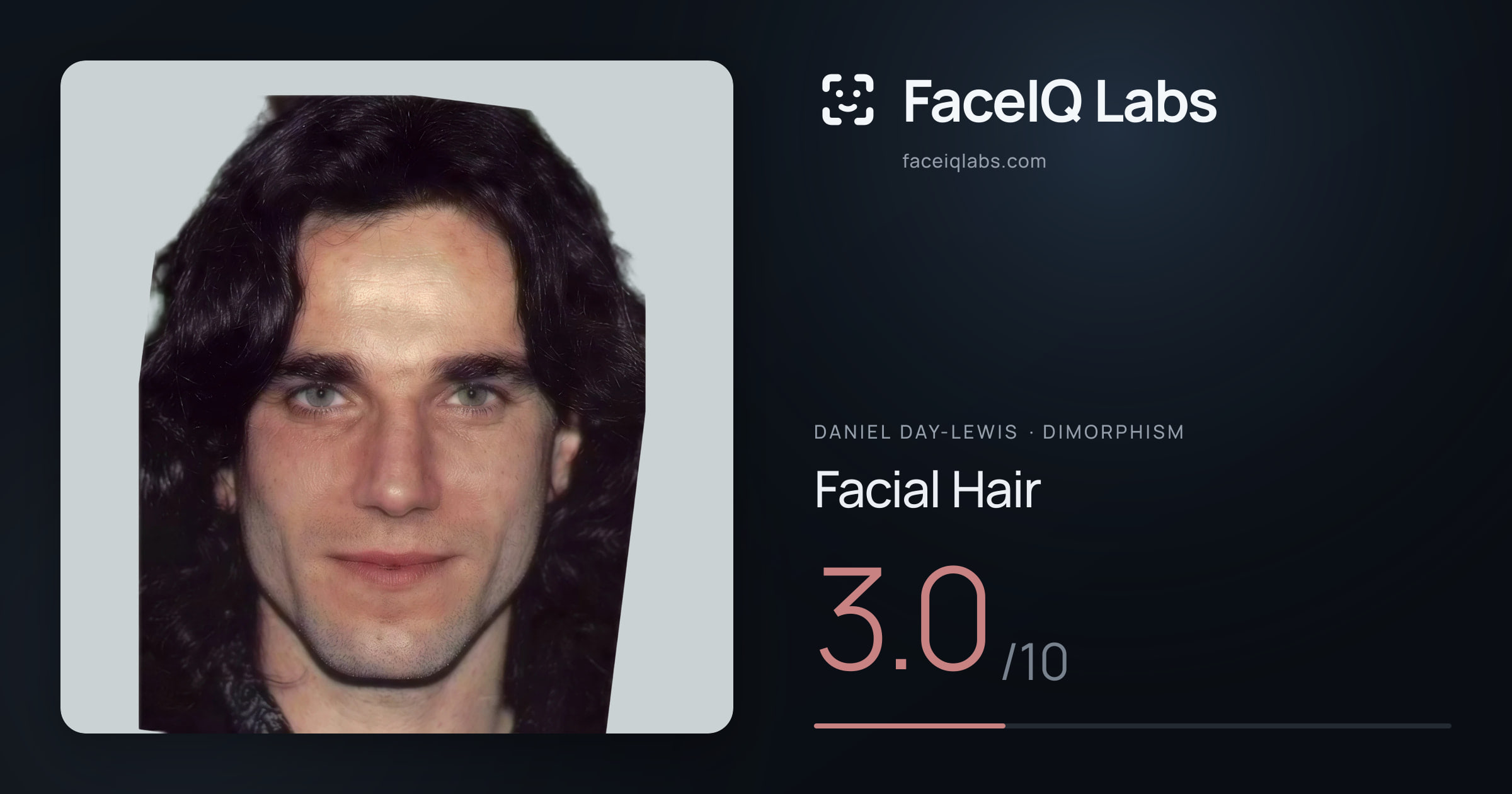 Daniel Day-Lewis Facial Hair: 3.0/10, drawn on the photo