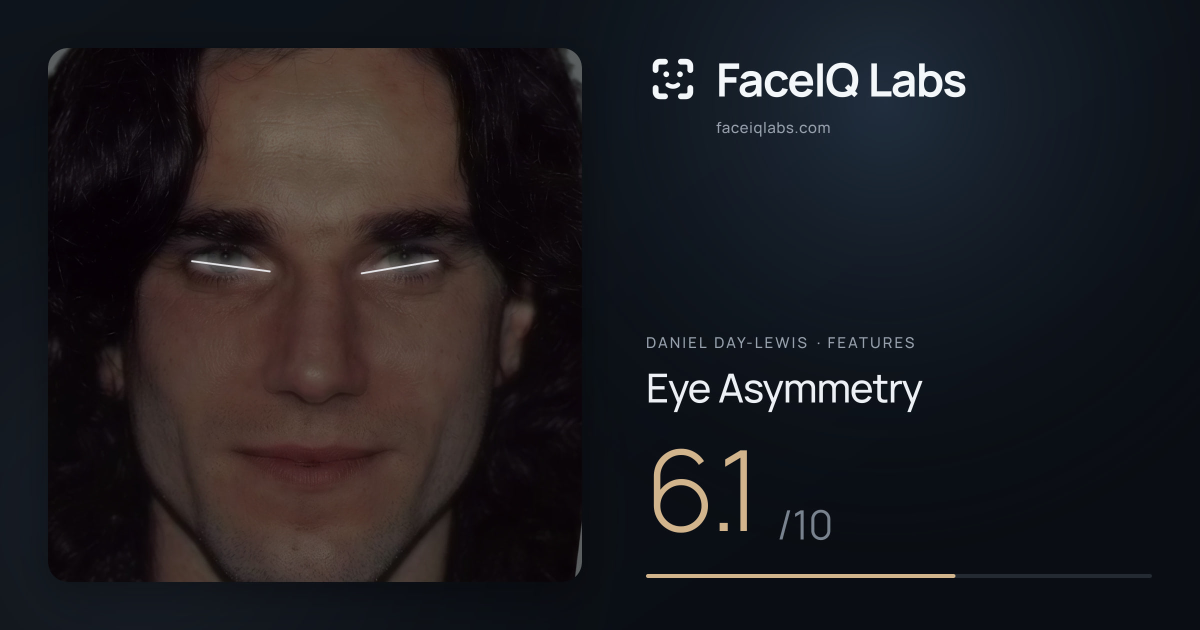 Daniel Day-Lewis Eye Asymmetry: 6.1/10, drawn on the photo