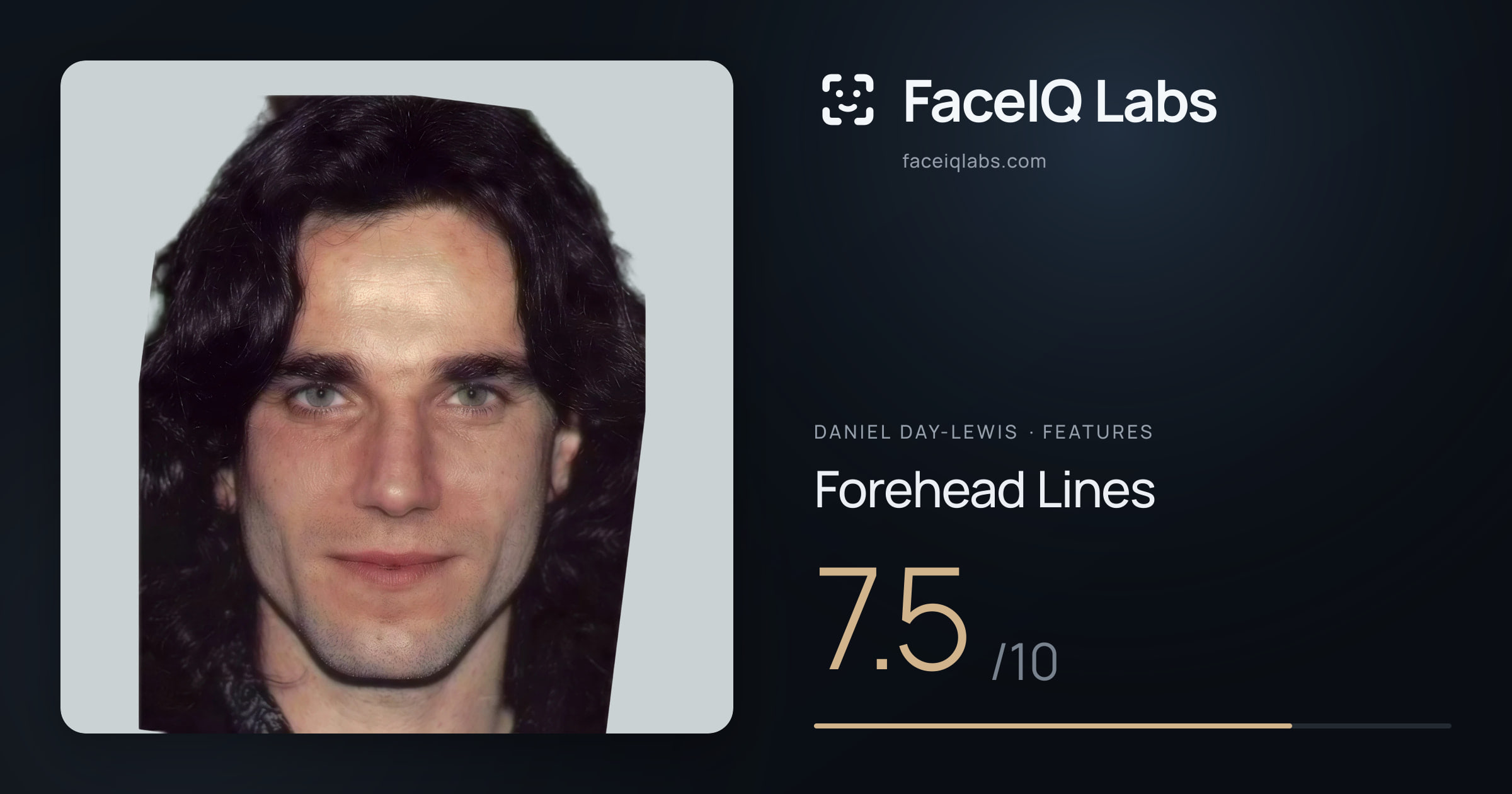 Daniel Day-Lewis Forehead Lines: 7.5/10, drawn on the photo