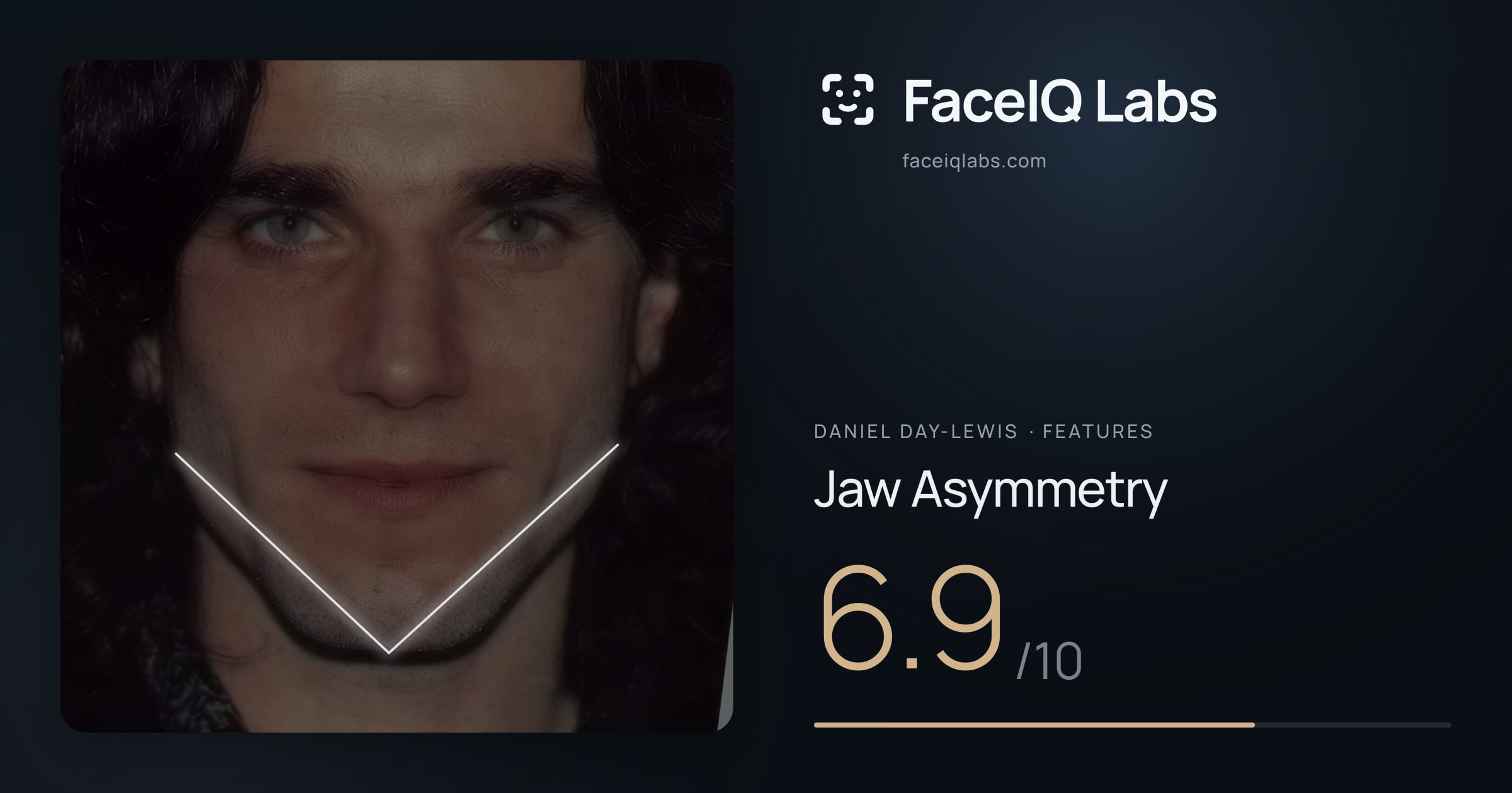Daniel Day-Lewis Jaw Asymmetry: 6.9/10, drawn on the photo