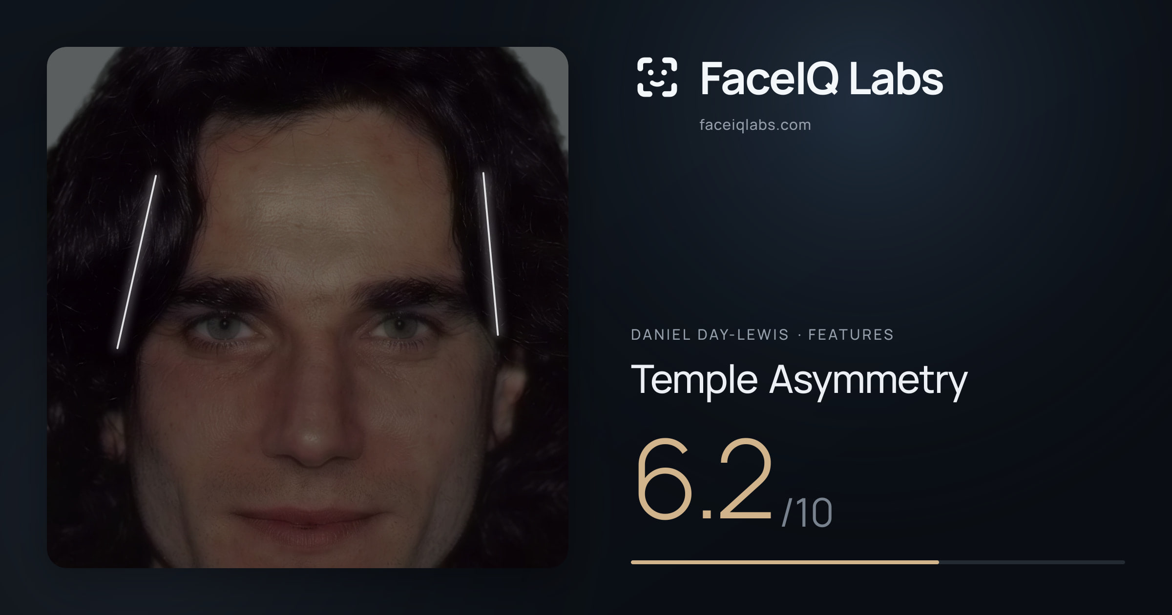 Daniel Day-Lewis Temple Asymmetry: 6.2/10, drawn on the photo