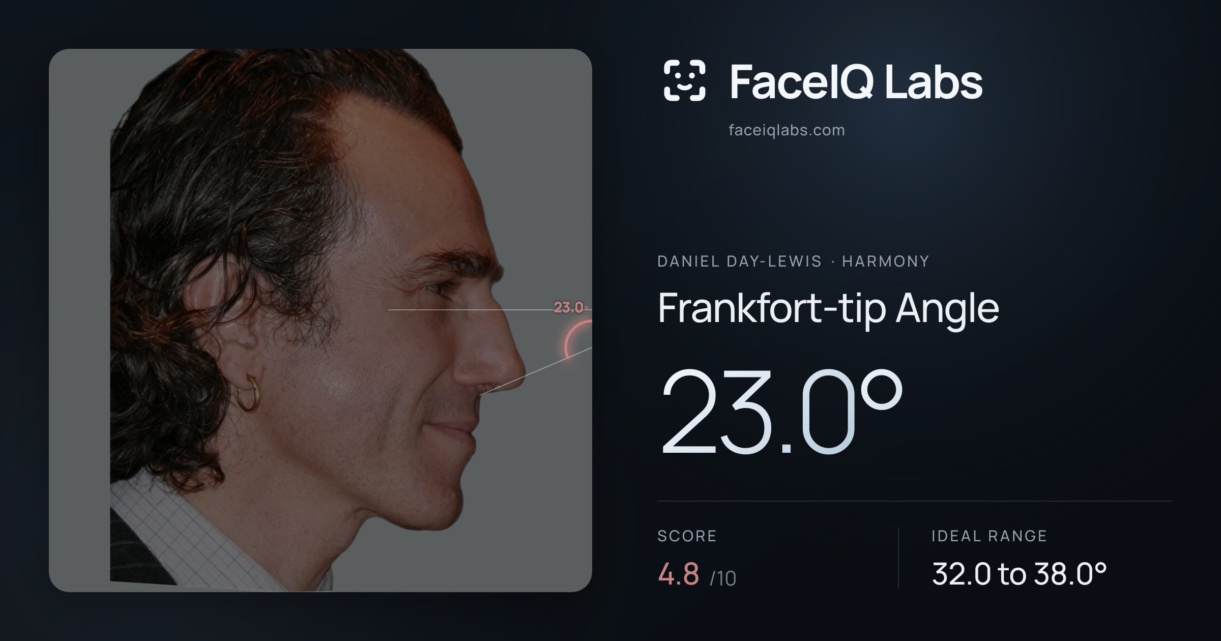 Daniel Day-Lewis Frankfort-tip Angle: 23.0°, drawn on the photo