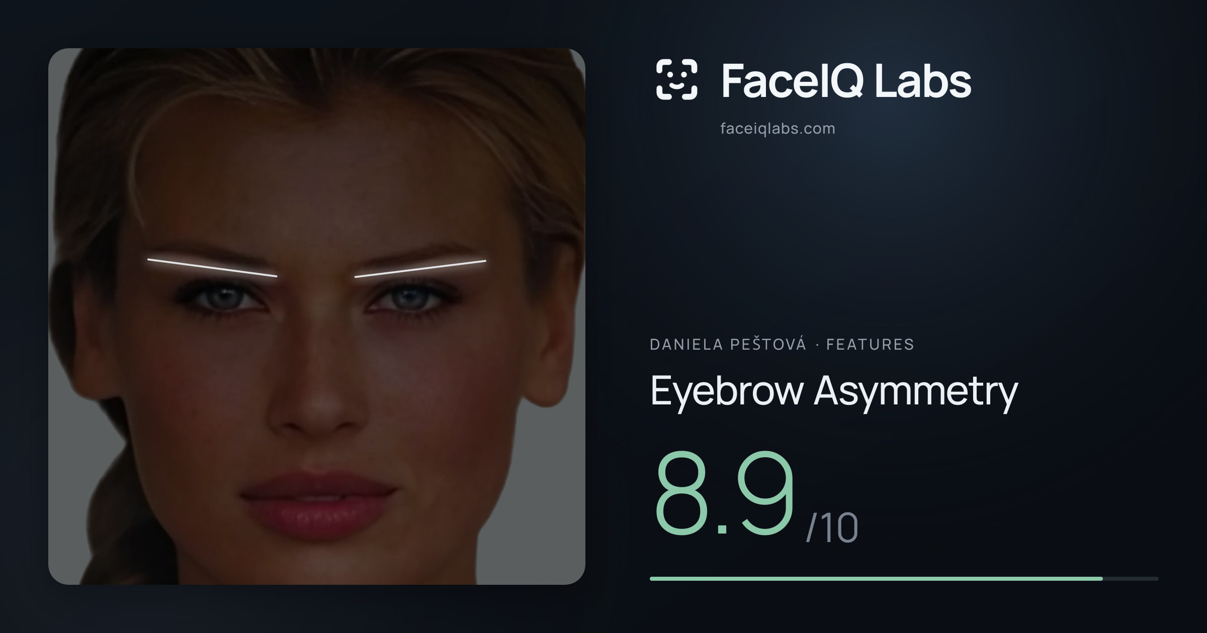 Daniela Peštová Eyebrow Asymmetry: 8.9/10, drawn on the photo