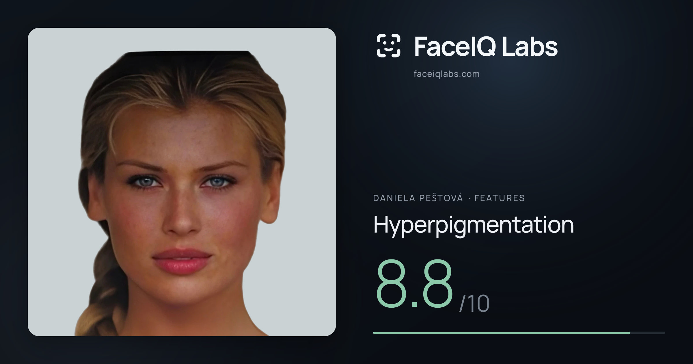 Daniela Peštová Hyperpigmentation: 8.8/10, drawn on the photo