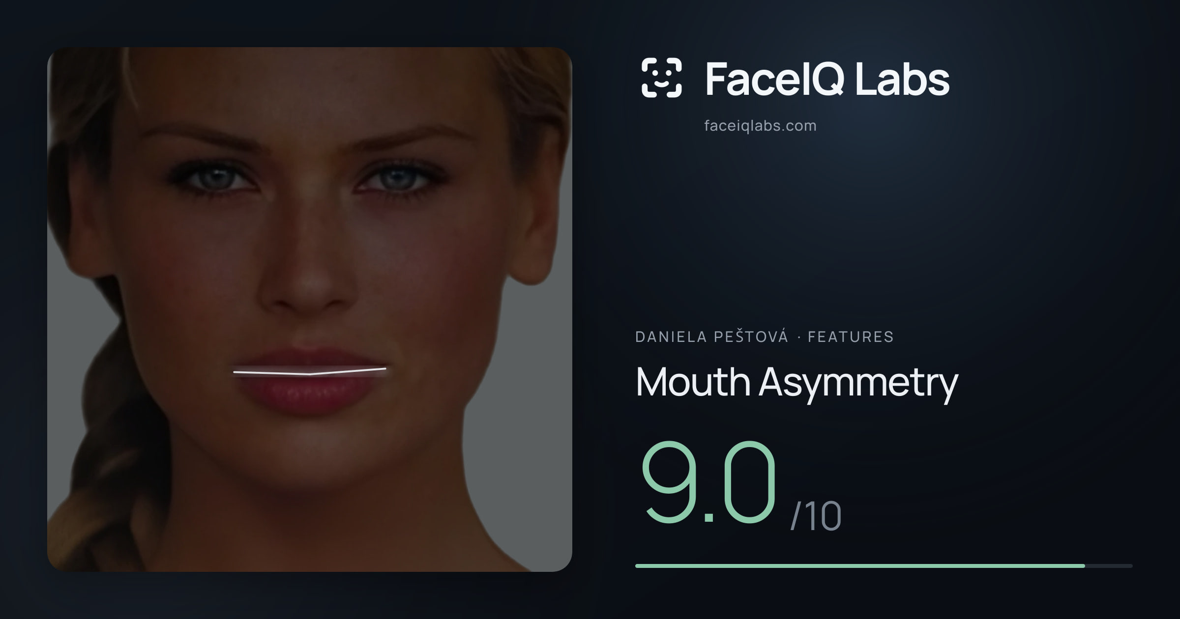 Daniela Peštová Mouth Asymmetry: 9.0/10, drawn on the photo