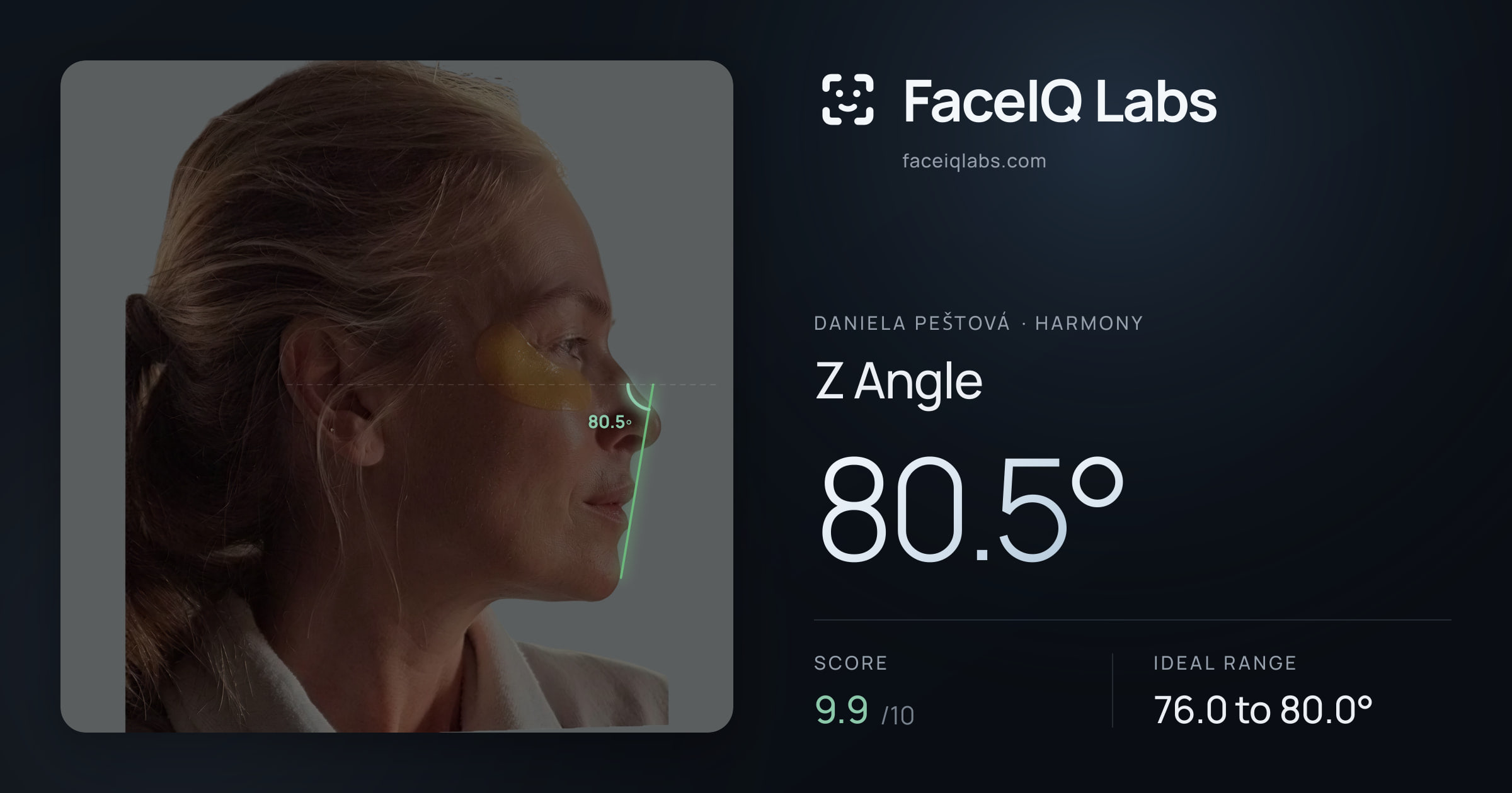 Daniela Peštová Z Angle: 80.5°, drawn on the photo