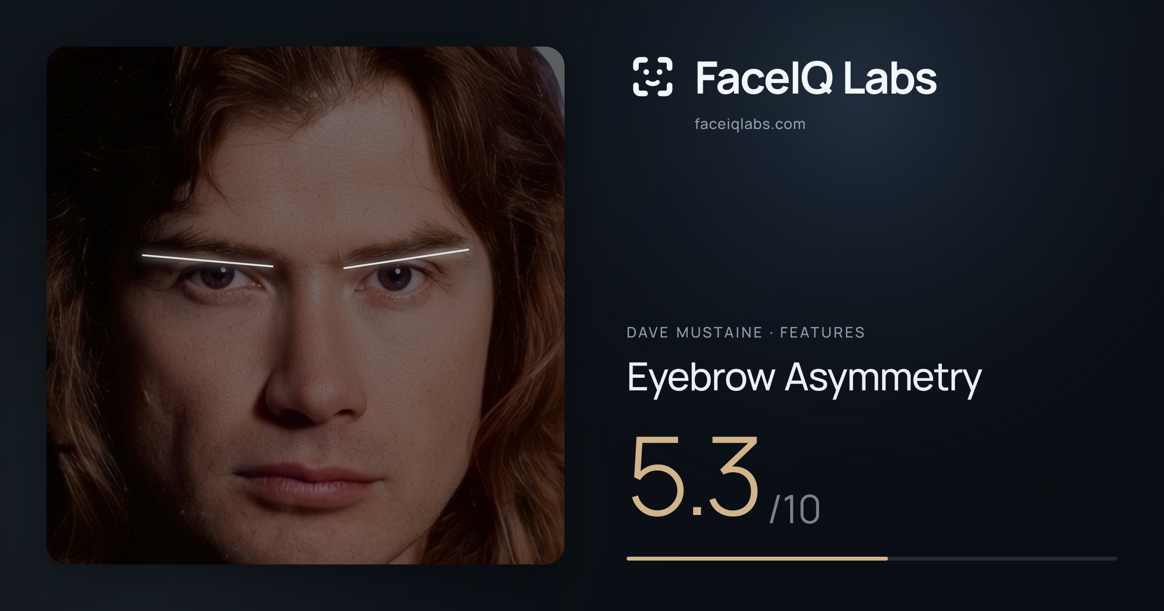 Dave Mustaine Eyebrow Asymmetry: 5.3/10, drawn on the photo