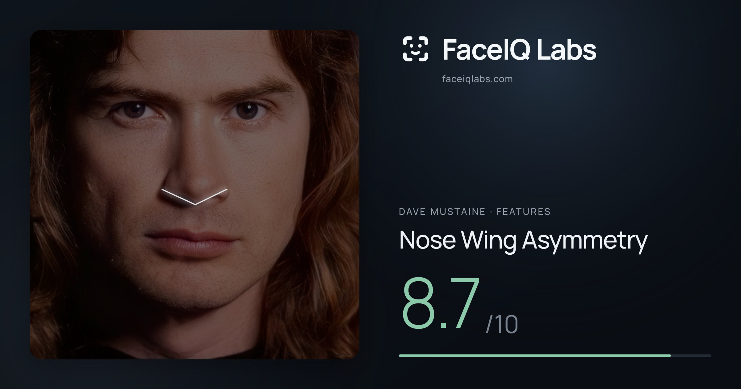Dave Mustaine Nose Wing Asymmetry: 8.7/10, drawn on the photo