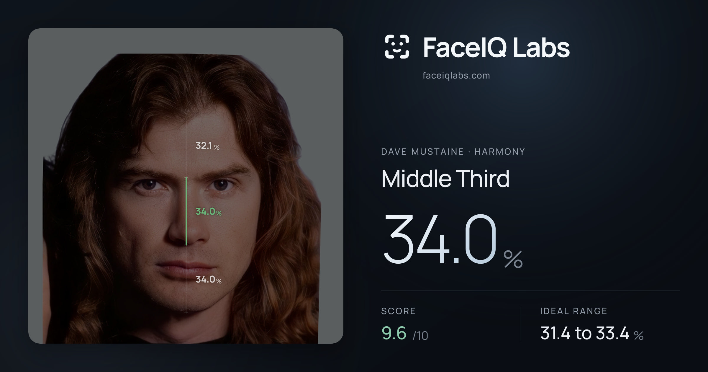 Dave Mustaine Middle Third: 34.0%, drawn on the photo