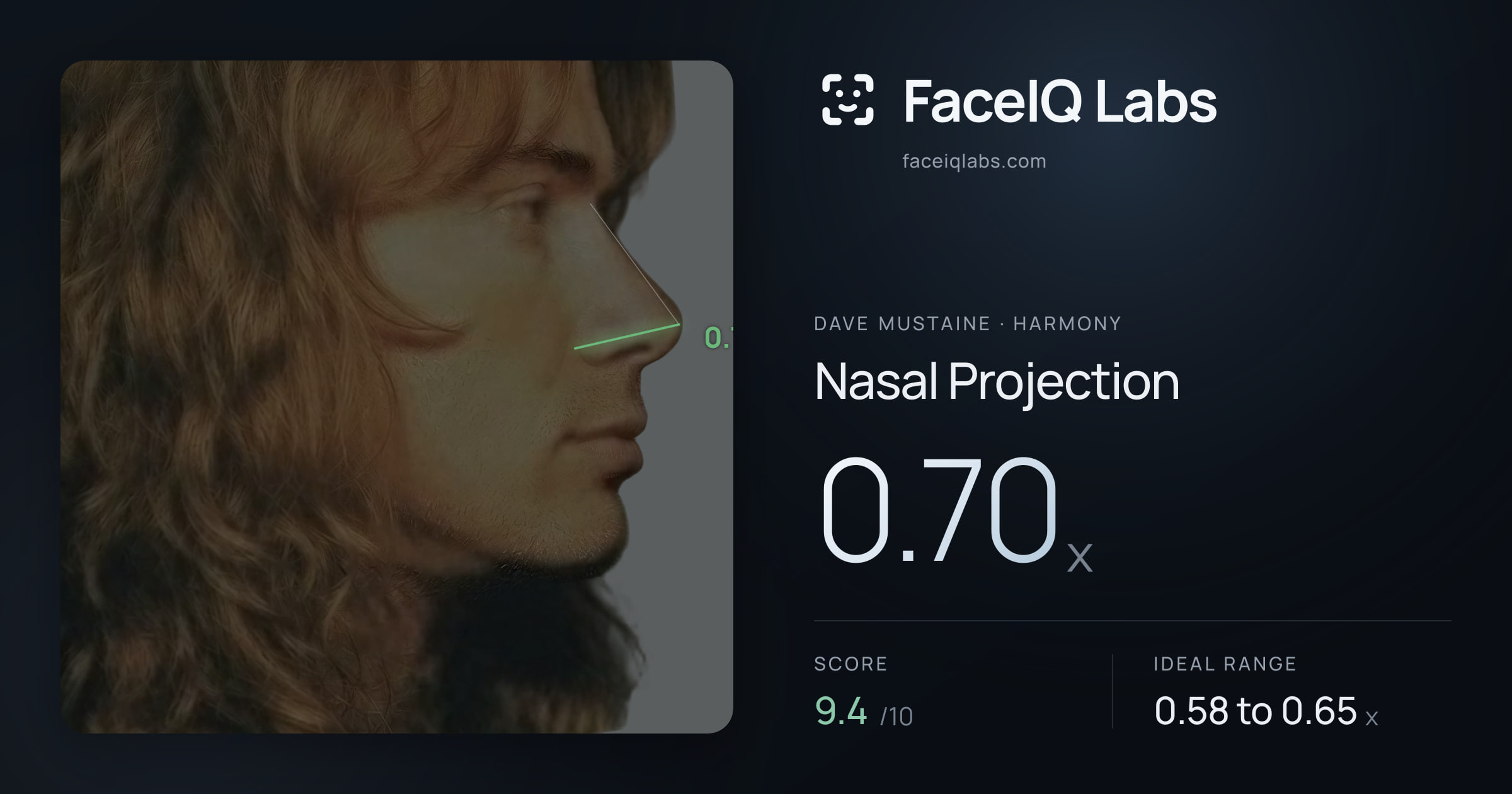 Dave Mustaine Nasal Projection: 0.70x, drawn on the photo