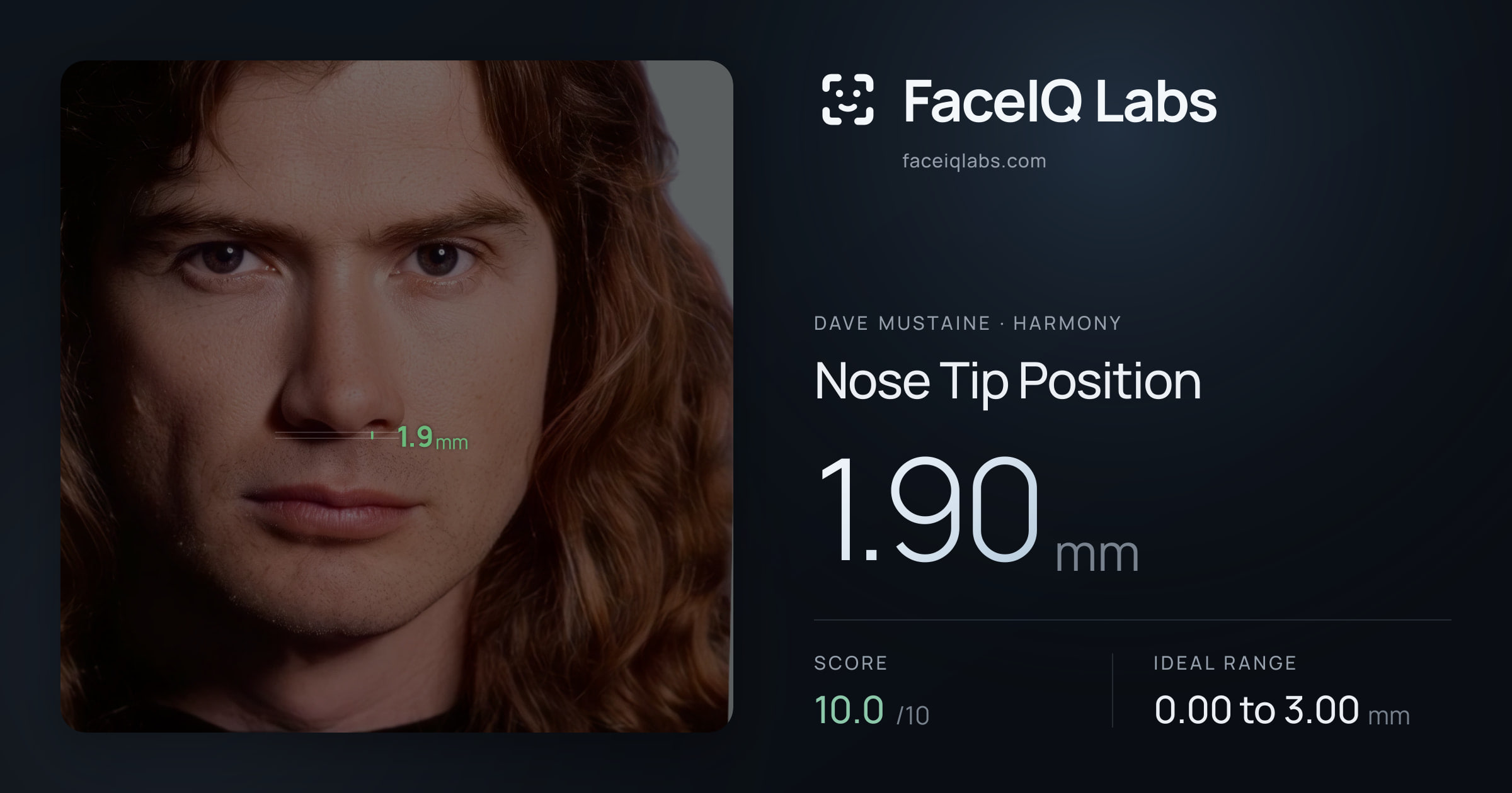 Dave Mustaine Nose Tip Position: 1.90mm, drawn on the photo