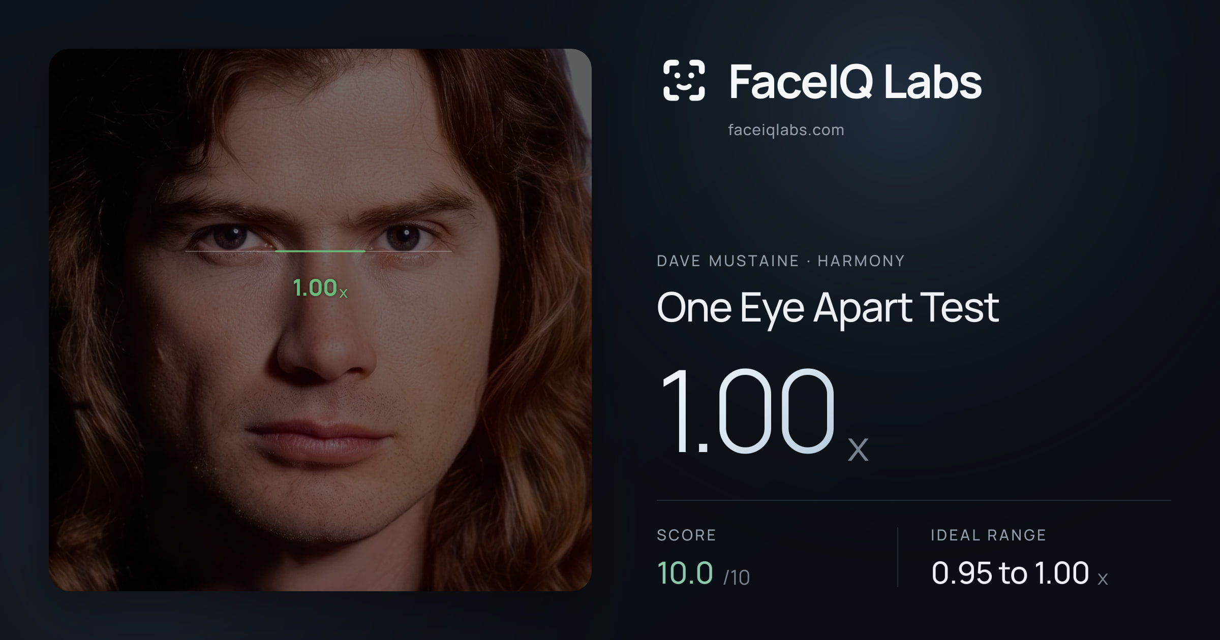 Dave Mustaine One Eye Apart Test: 1.00x, drawn on the photo