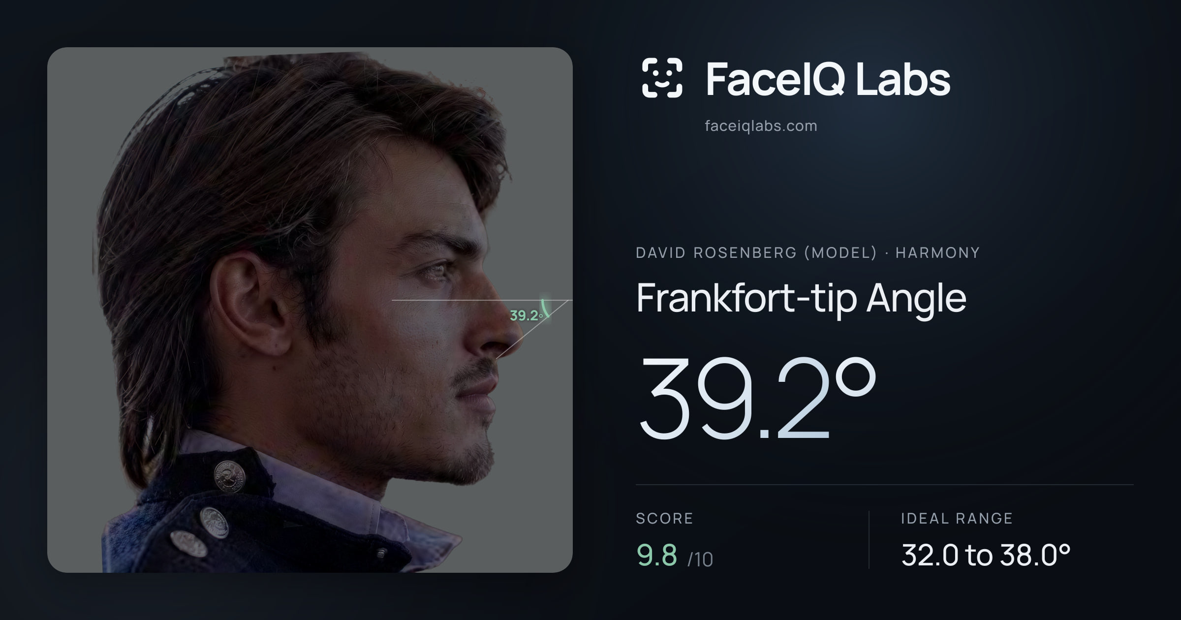 David Rosenberg (Model) Frankfort-tip Angle: 39.2°, drawn on the photo
